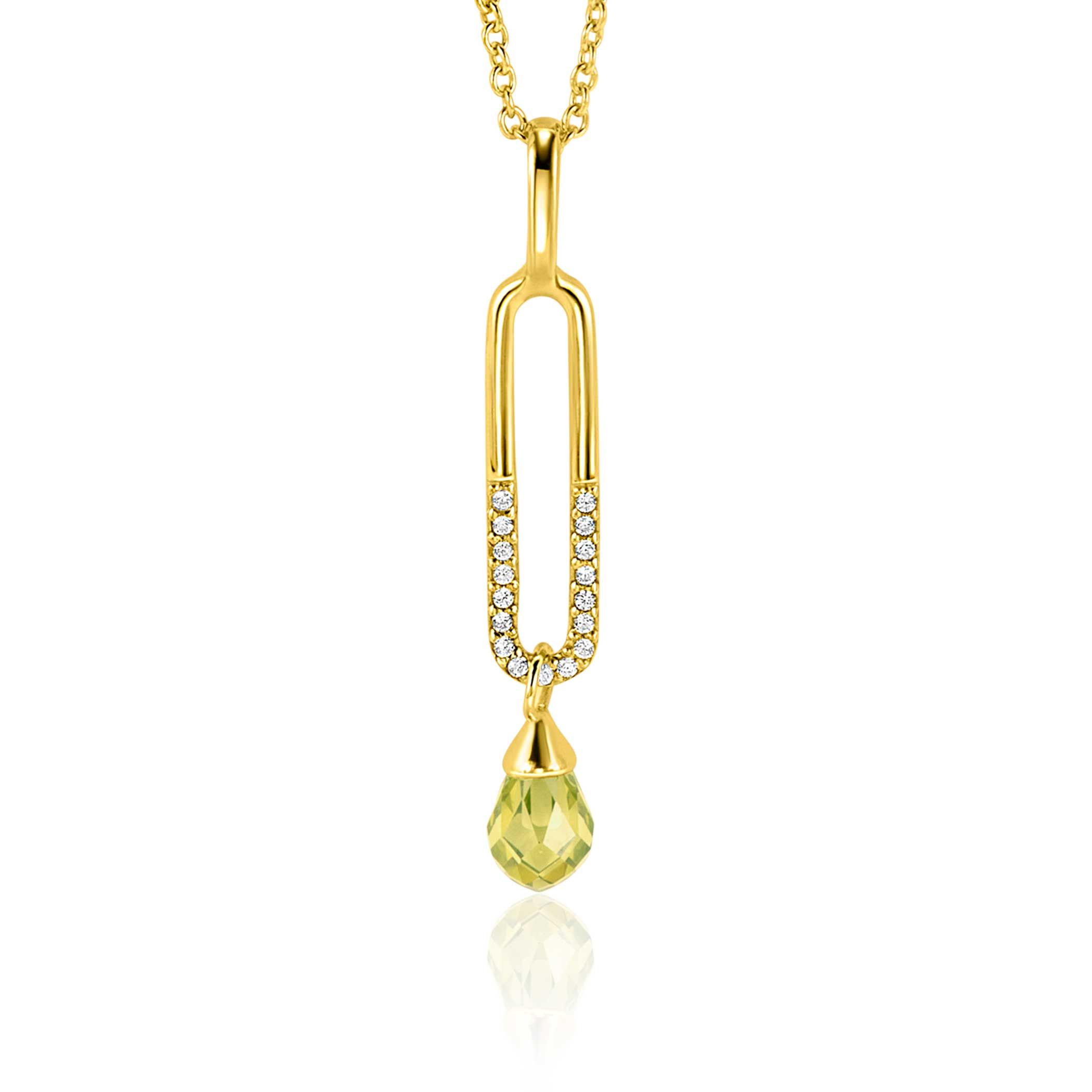 37mm ZINZI gold plated zilveren hanger met trendy open ovale vorm en peervormige hanger groen peridot ZIH2430 (zonder collier)