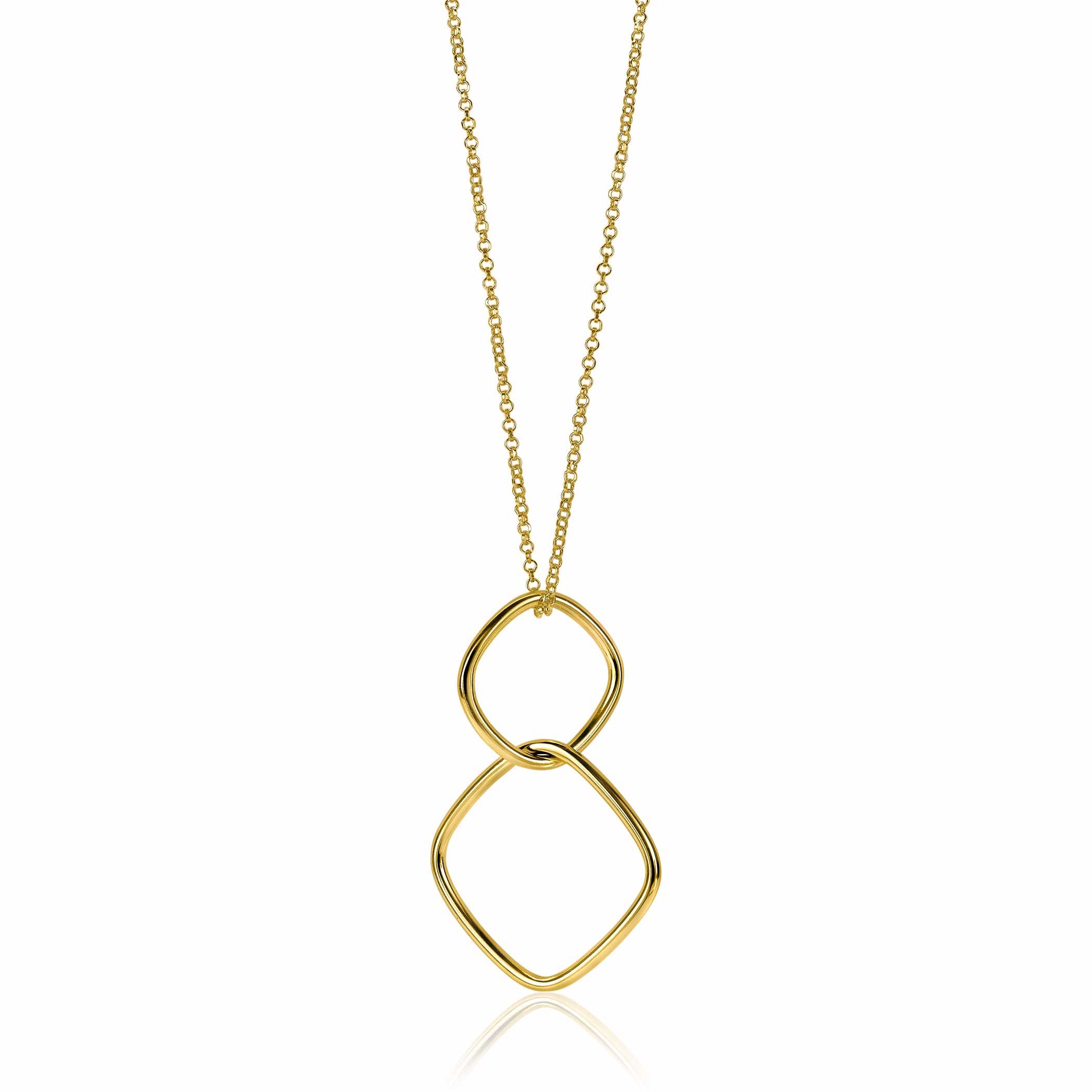 ZINZI zilveren collier 60 cm in 14K geel verguld grote vierkante hangers ZIC2096G