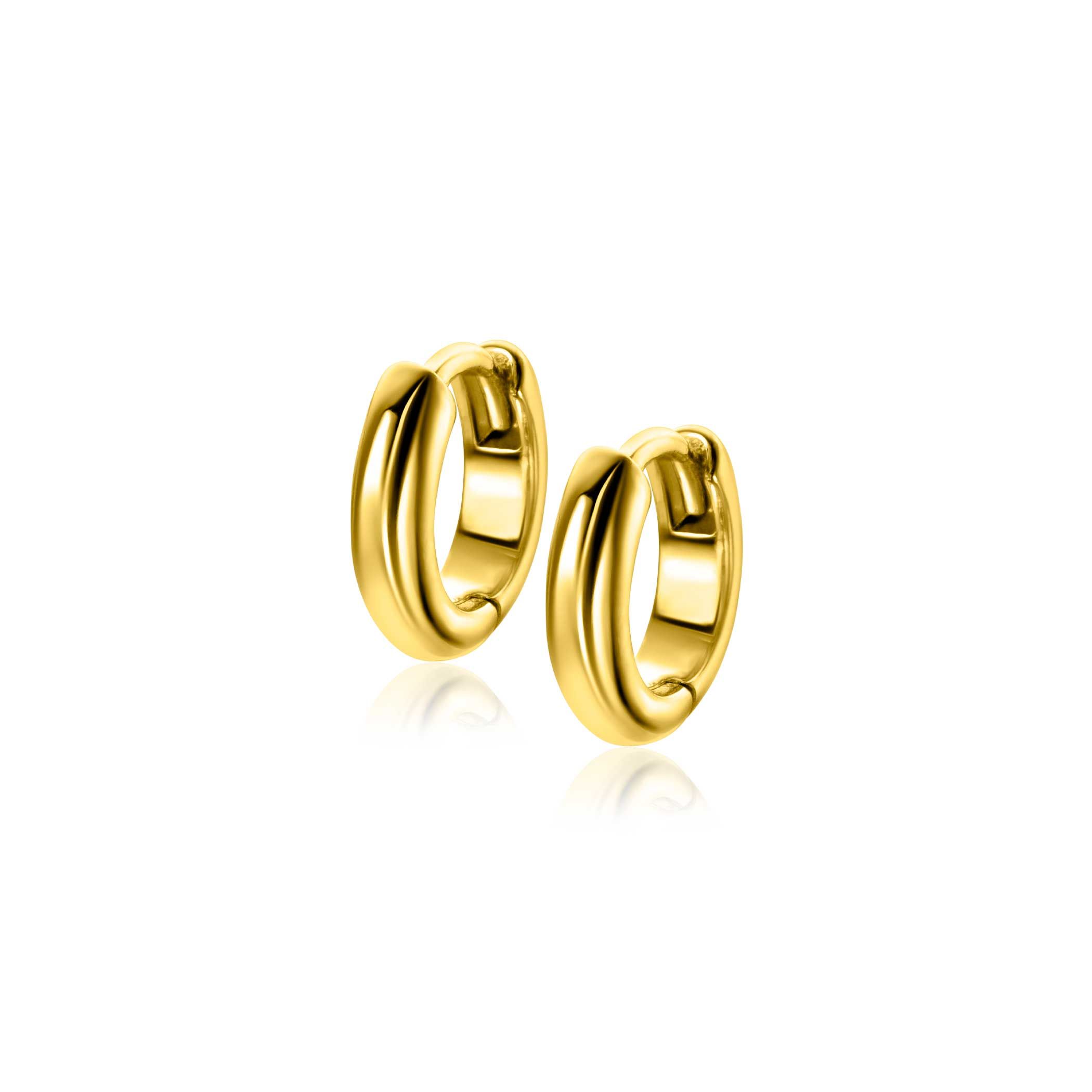 12,5mm ZINZI gold plated zilveren gladde oorringen met ronde buis 3mm met luxe klapsluiting ZIO2600G