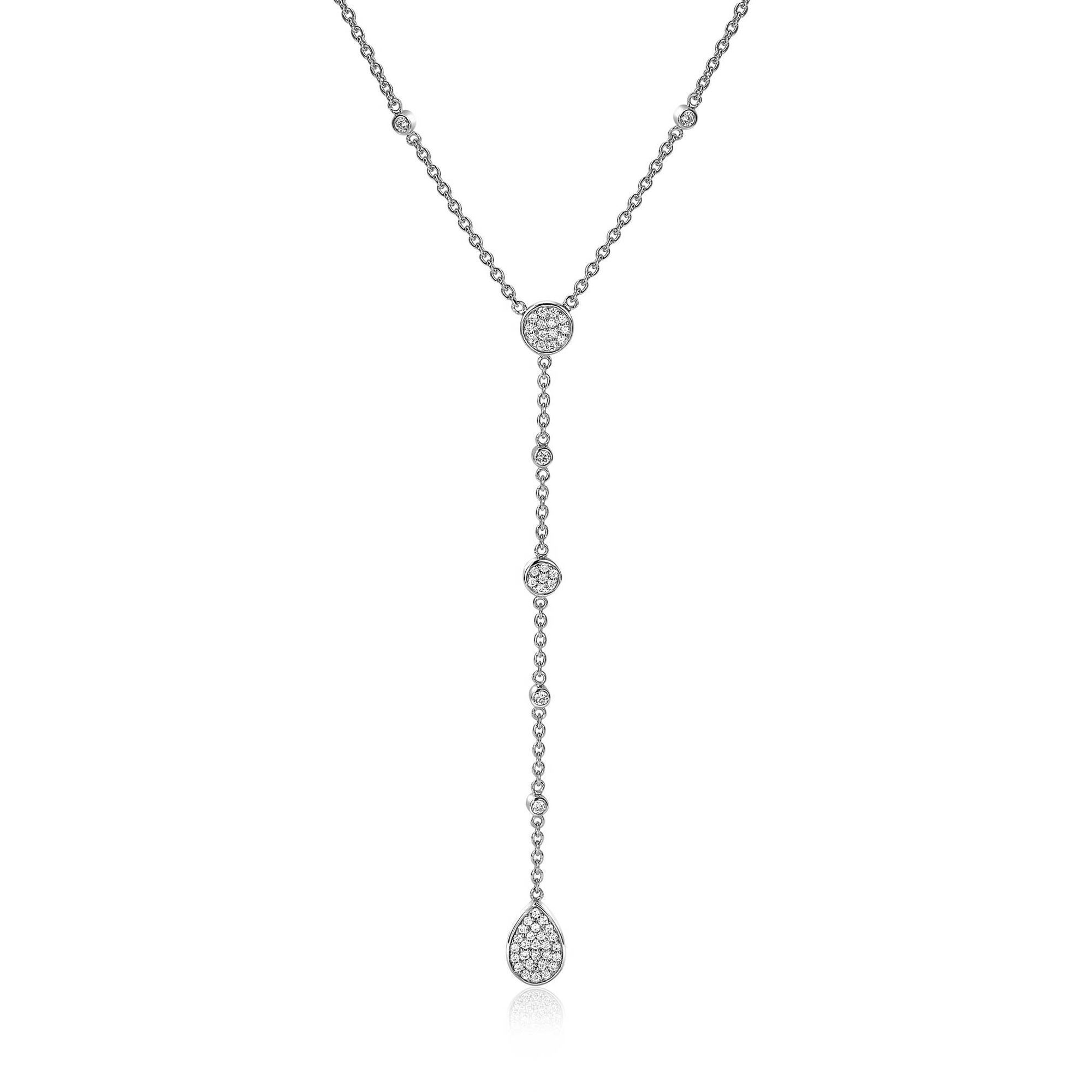 ZINZI zilveren Y-collier met druppelvormige hanger en witte zirconia's 42-45cm ZIC1956