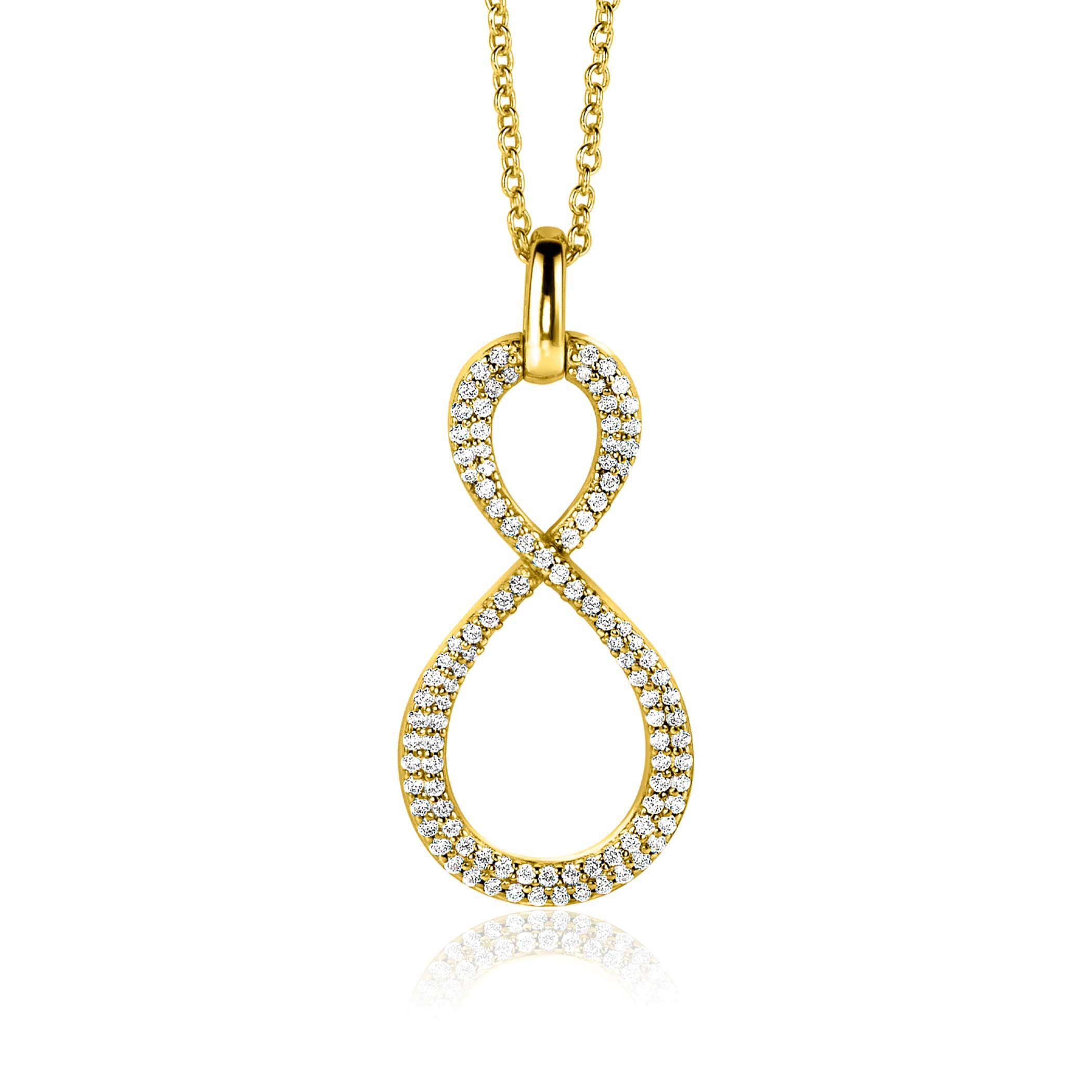 35mm ZINZI gold plated zilveren hanger Infinity bezet met witte zirconia's ZIH2570Y (zonder collier)