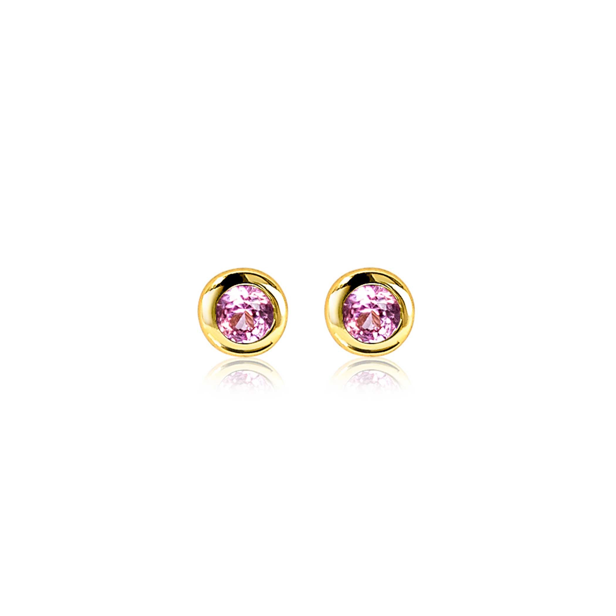 OKTOBER oorknoppen 4mm gold plated met geboortesteen roze rozenkwarts zirconia
