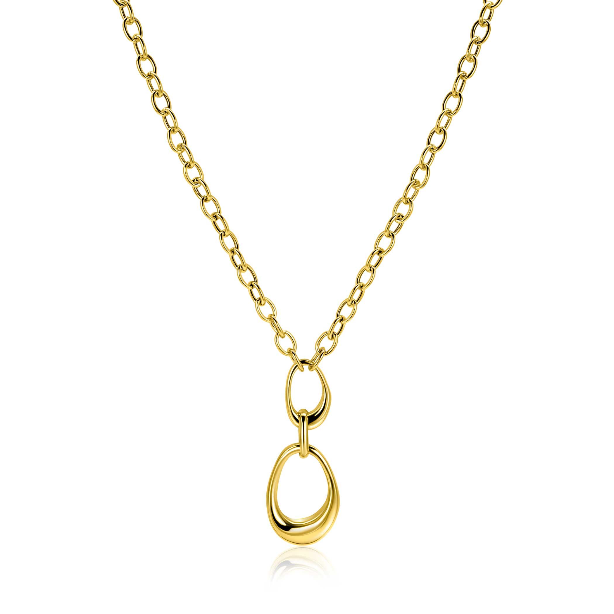 ZINZI gold plated zilveren Y-collier met paperclip schakels en drie organische vormen 48cm ZIC-BF123