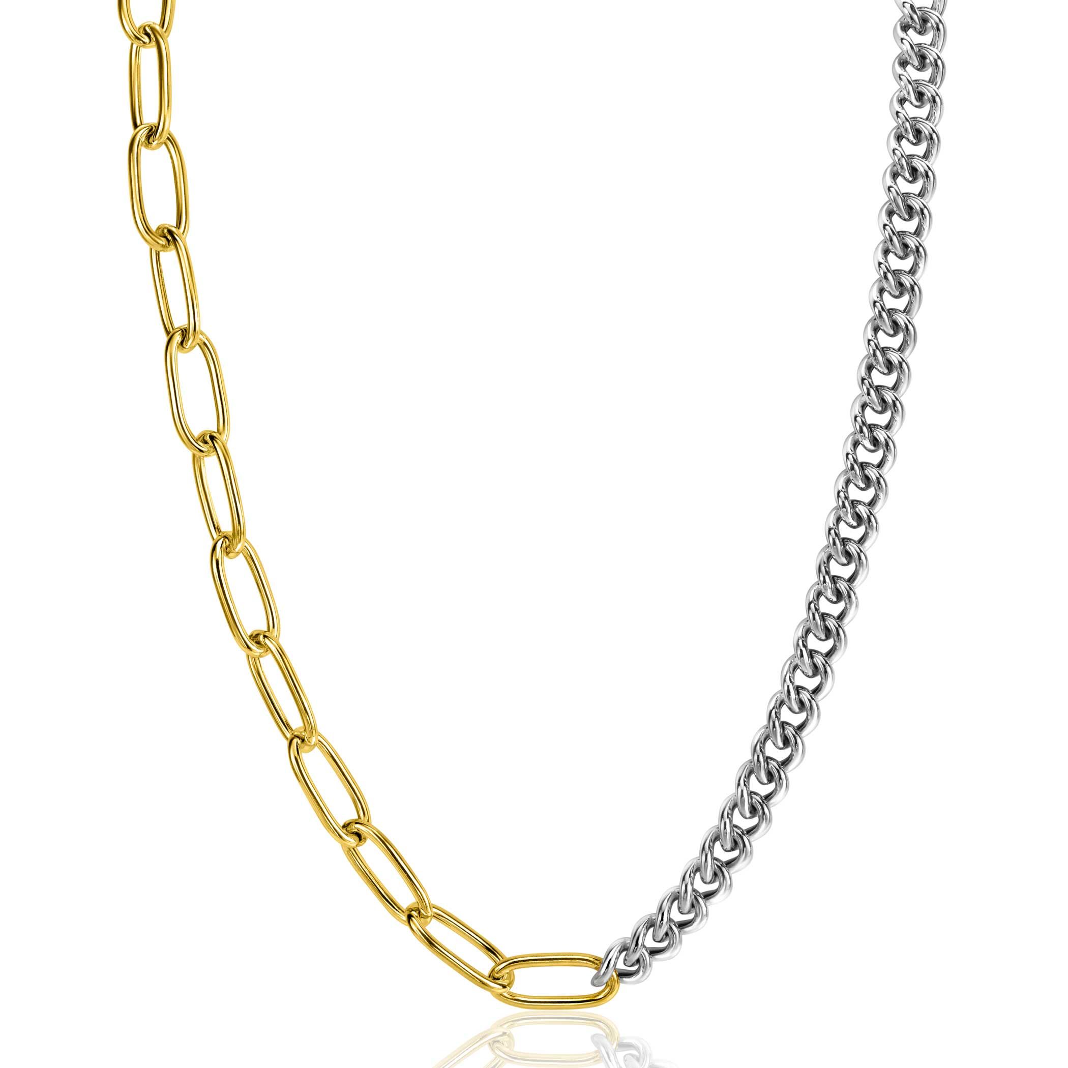 ZINZI zilveren bicolor ketting met hippe gourmet en gold plated ovale schakels 6mm breed en 45cm ZIC-BF79