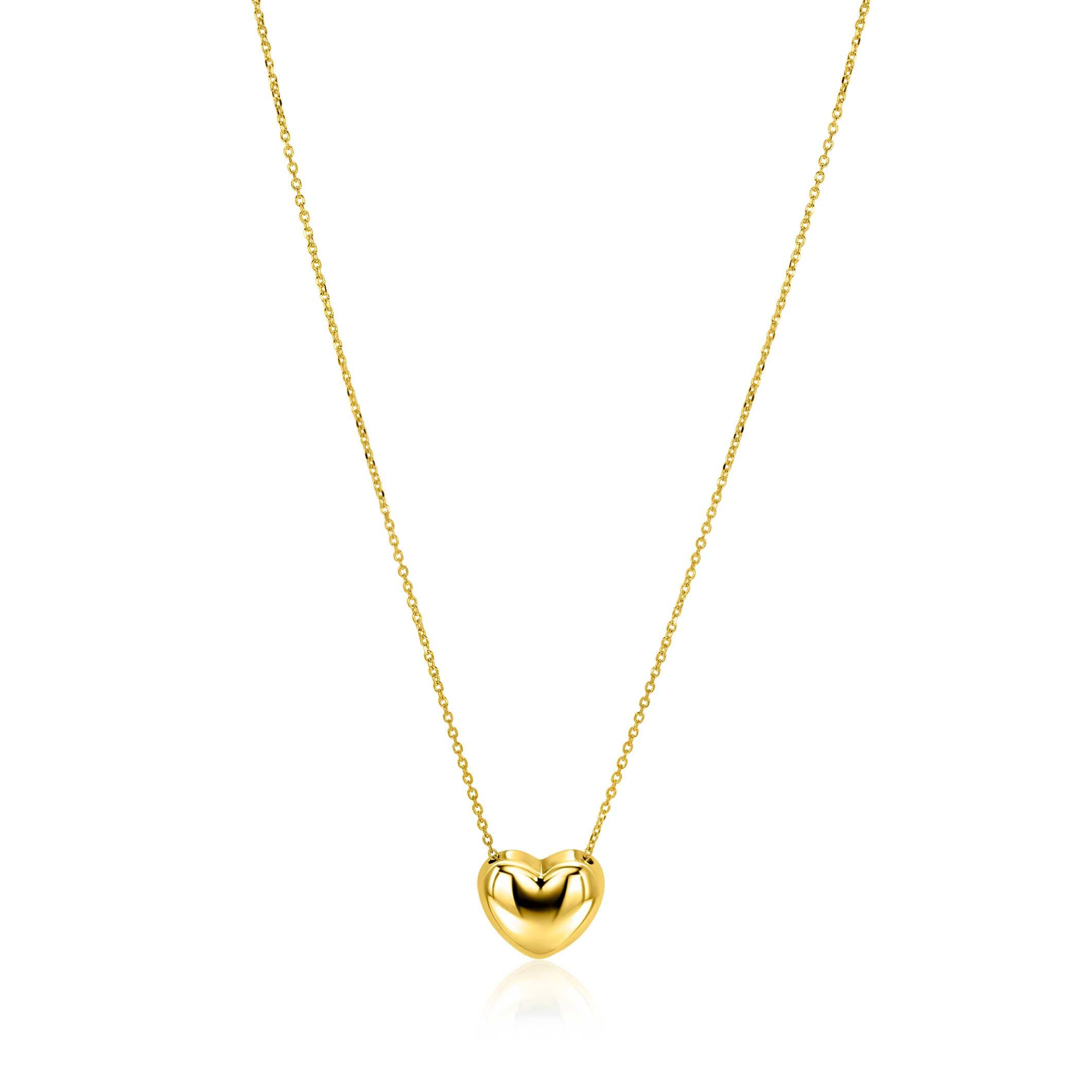 ZINZI gold plated zilveren ketting met luxe groot hart (15mm) 40-45 cm ZIC2672G