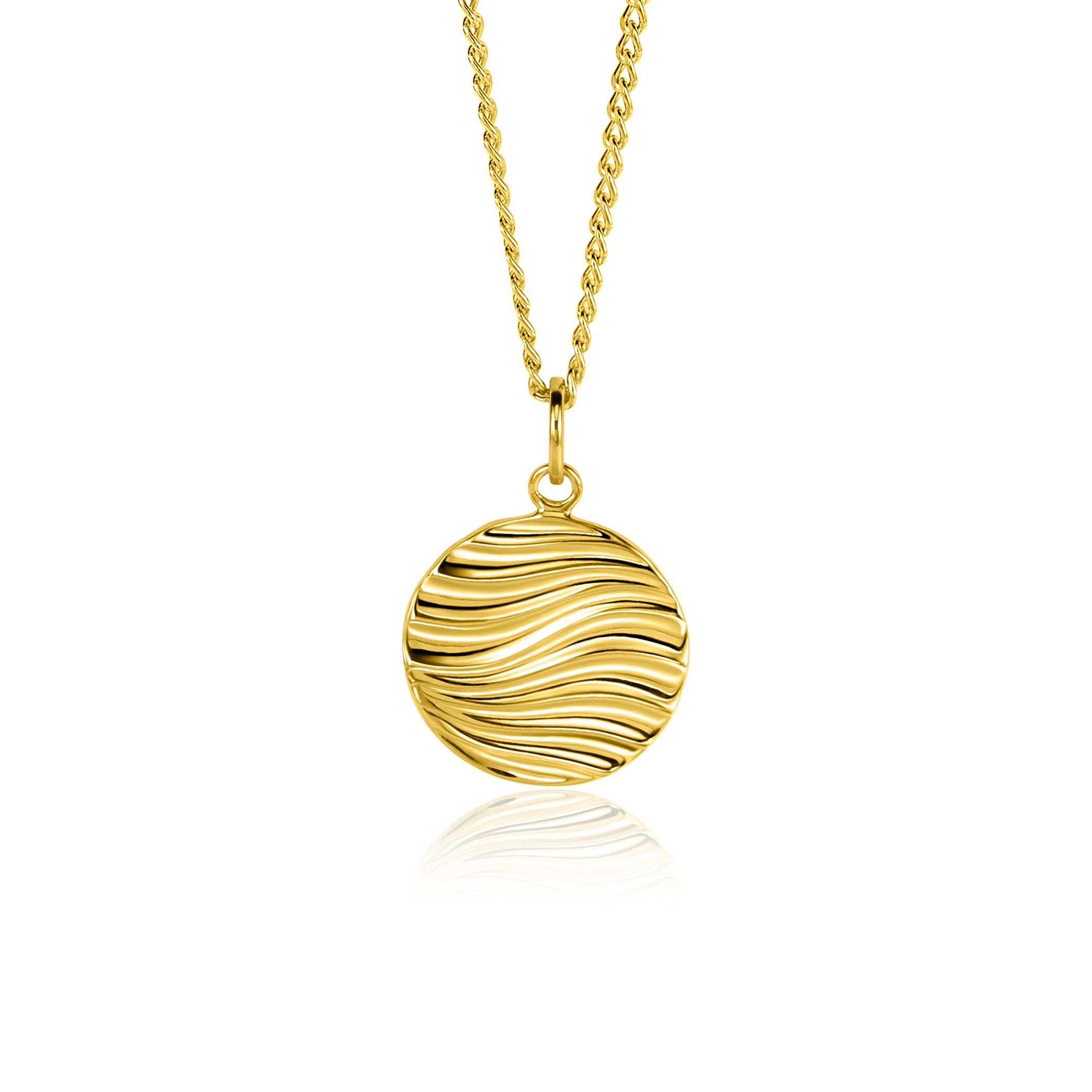 18mm ZINZI gold plated zilveren hanger rond met sierlijke golven als bewerking ZIH2450 (zonder collier)