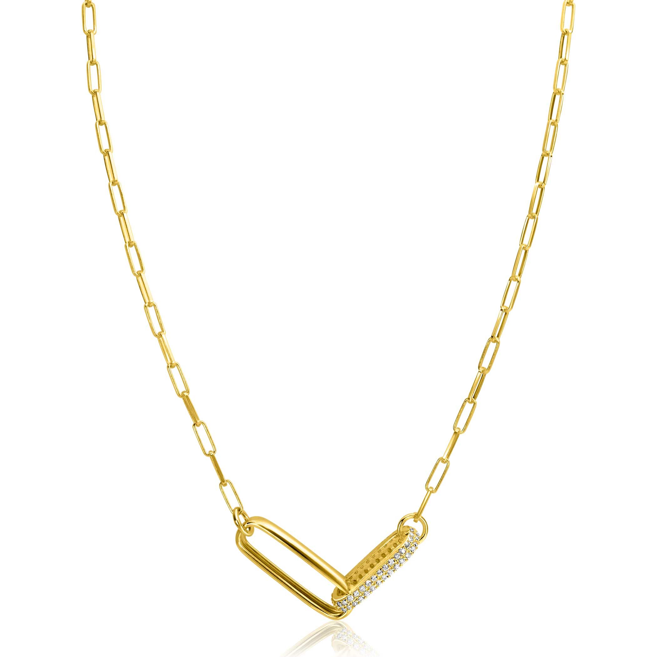 ZINZI gold plated zilveren schakel ketting 45cm met 2 grote ovale schakels, bezet met witte zirconia ZIC2371Y