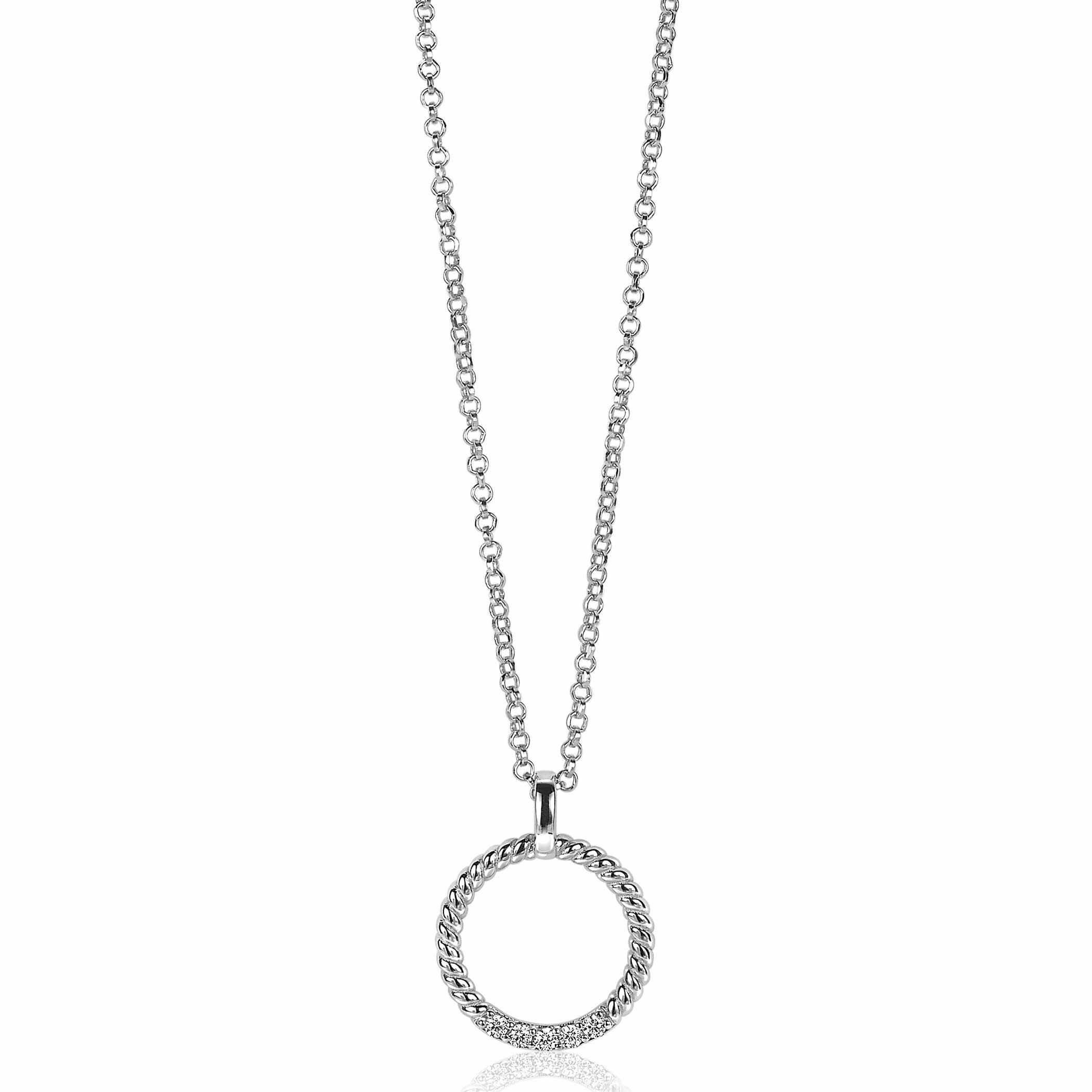 ZINZI zilveren ronde hanger 22mm gedraaid witte zirconia ZIH2128 (zonder collier)