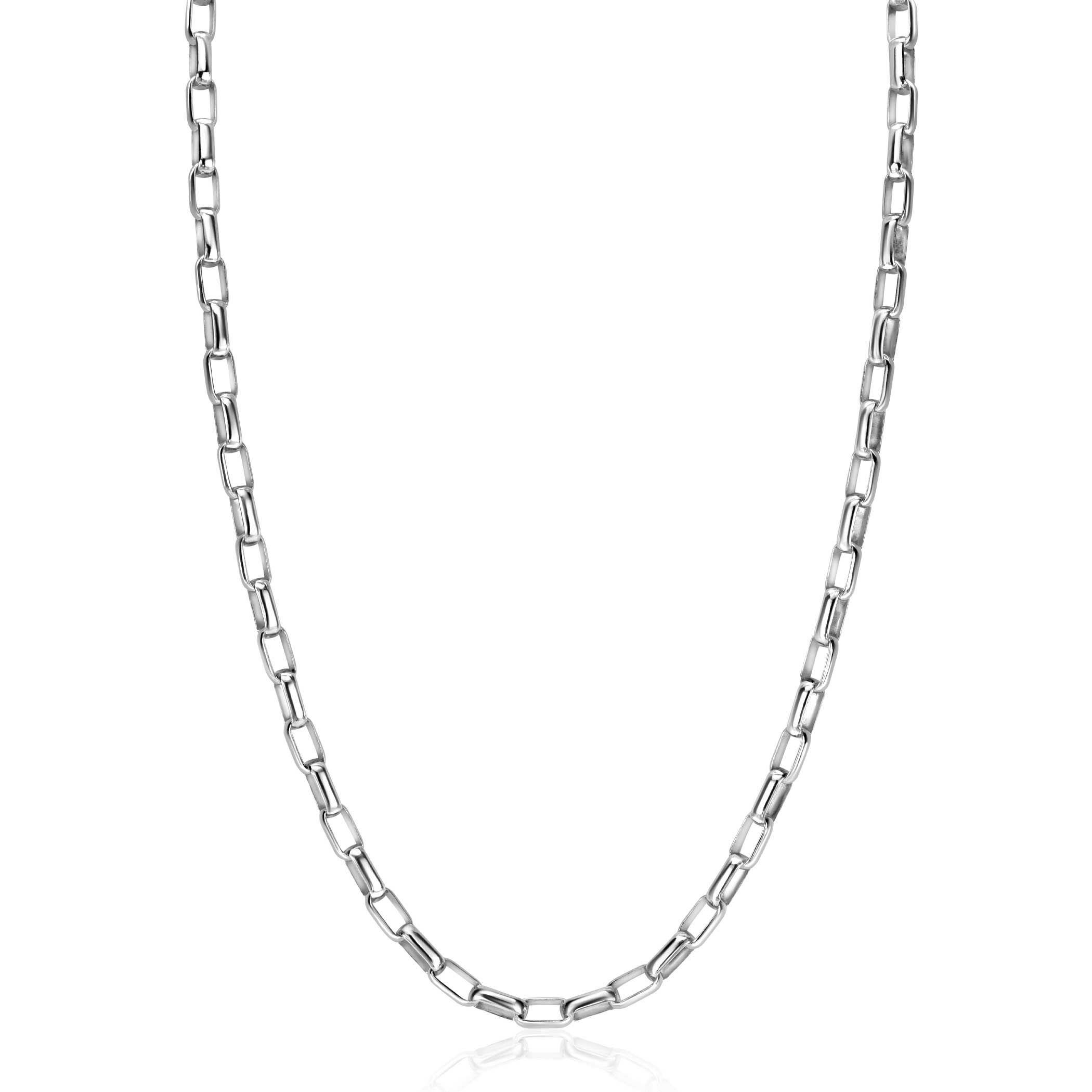 ZINZI zilveren stoere schakelketting 45cm met rechthoekige schakels 3,8mm breed ZIC2514