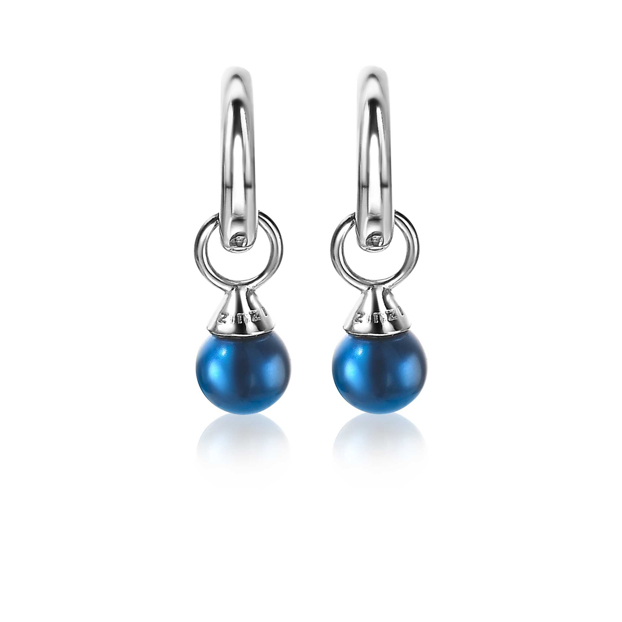 ZINZI zilveren oorbedels parels blauw 6mm ZICH1749B (zonder oorringen)