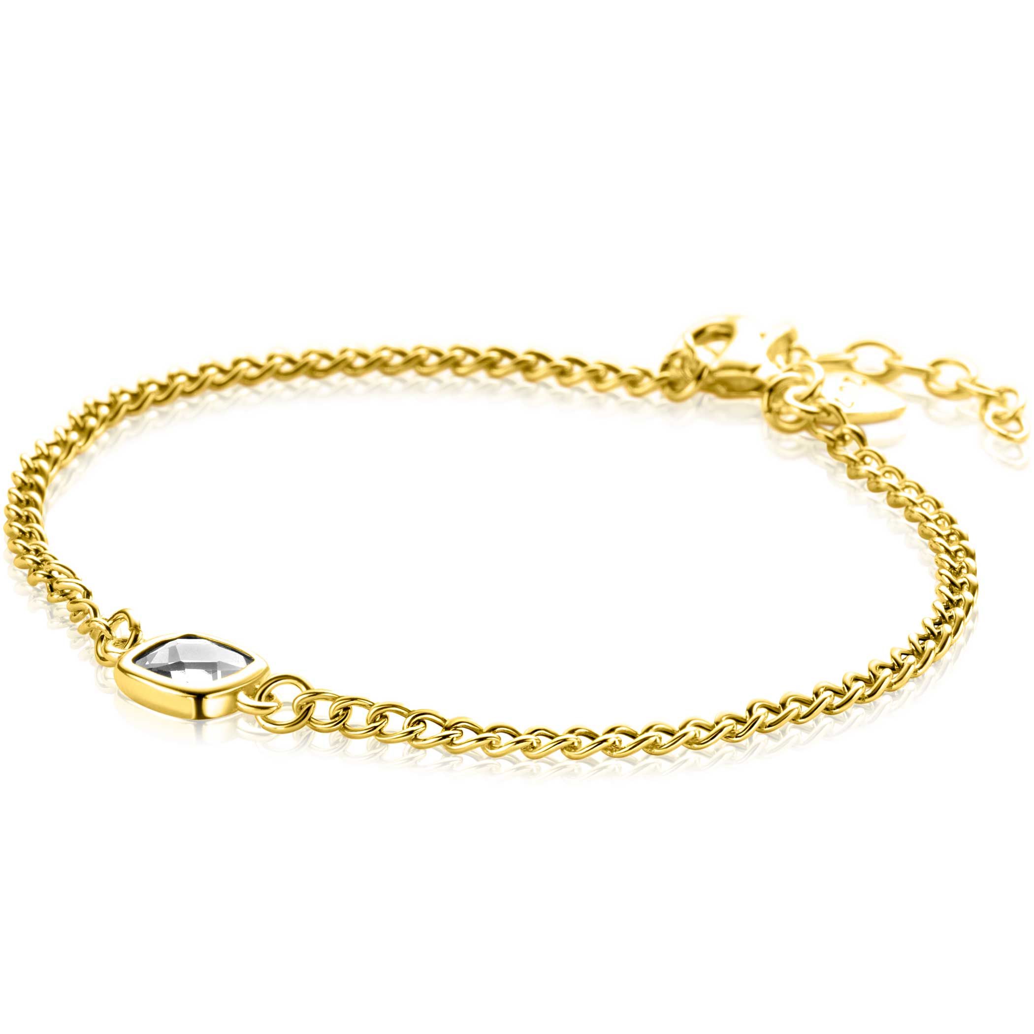 ZINZI gold plated zilveren gourmet armband met vierkante zetting bezet met witte zirconia 16-19cm ZIA2417Y
