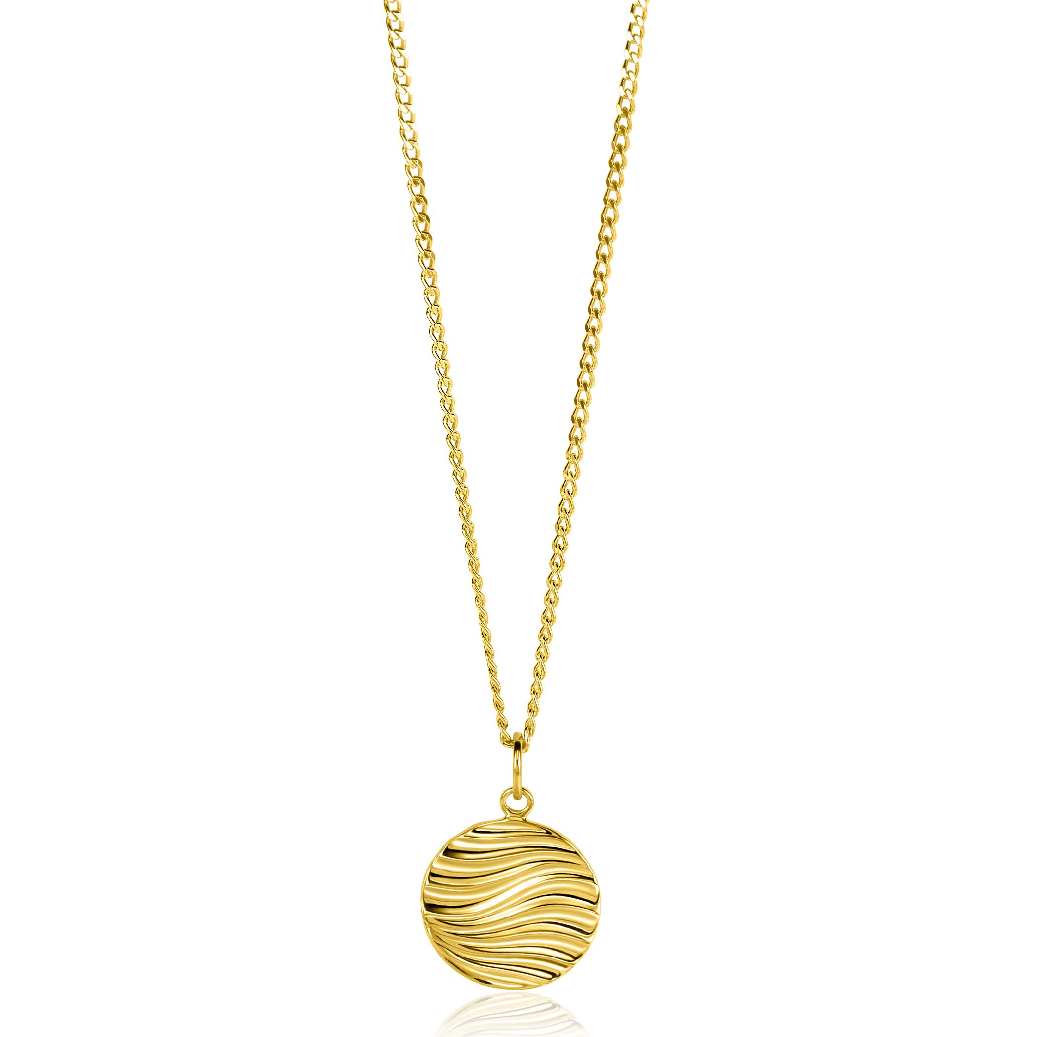 18mm ZINZI gold plated zilveren hanger rond met sierlijke golven als bewerking ZIH2450 (zonder collier)