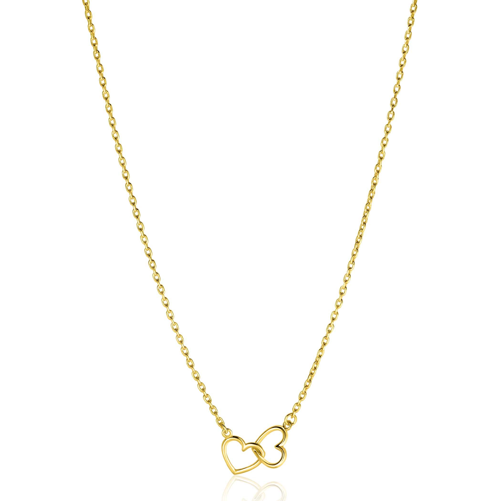 ZINZI gold plated zilveren ketting met 2 verbonden hartjes 40-45cm ZIC2513G