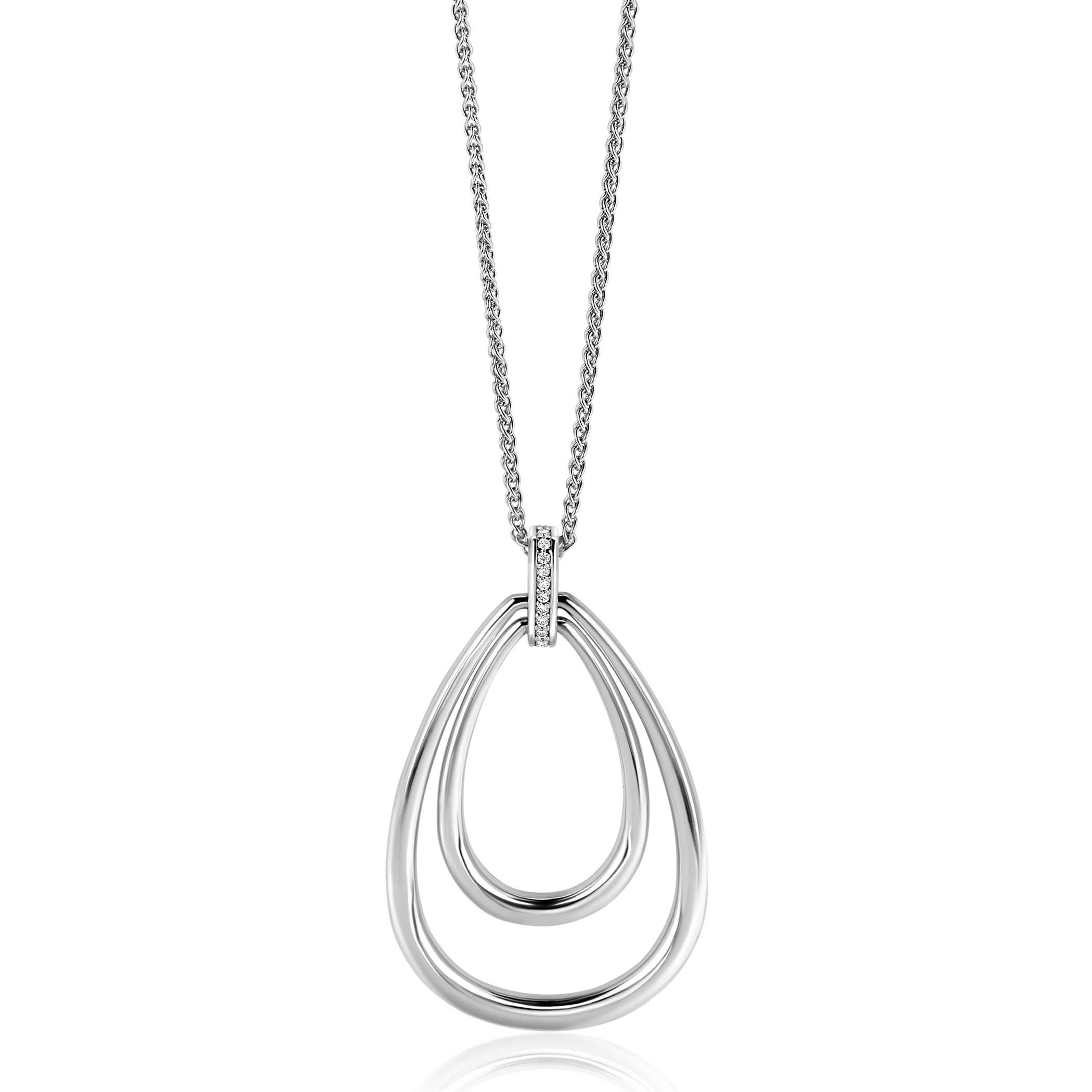 70cm ZINZI zilveren ketting met luxe ovale hanger 45mm, valt lang om de hals ZIC2489