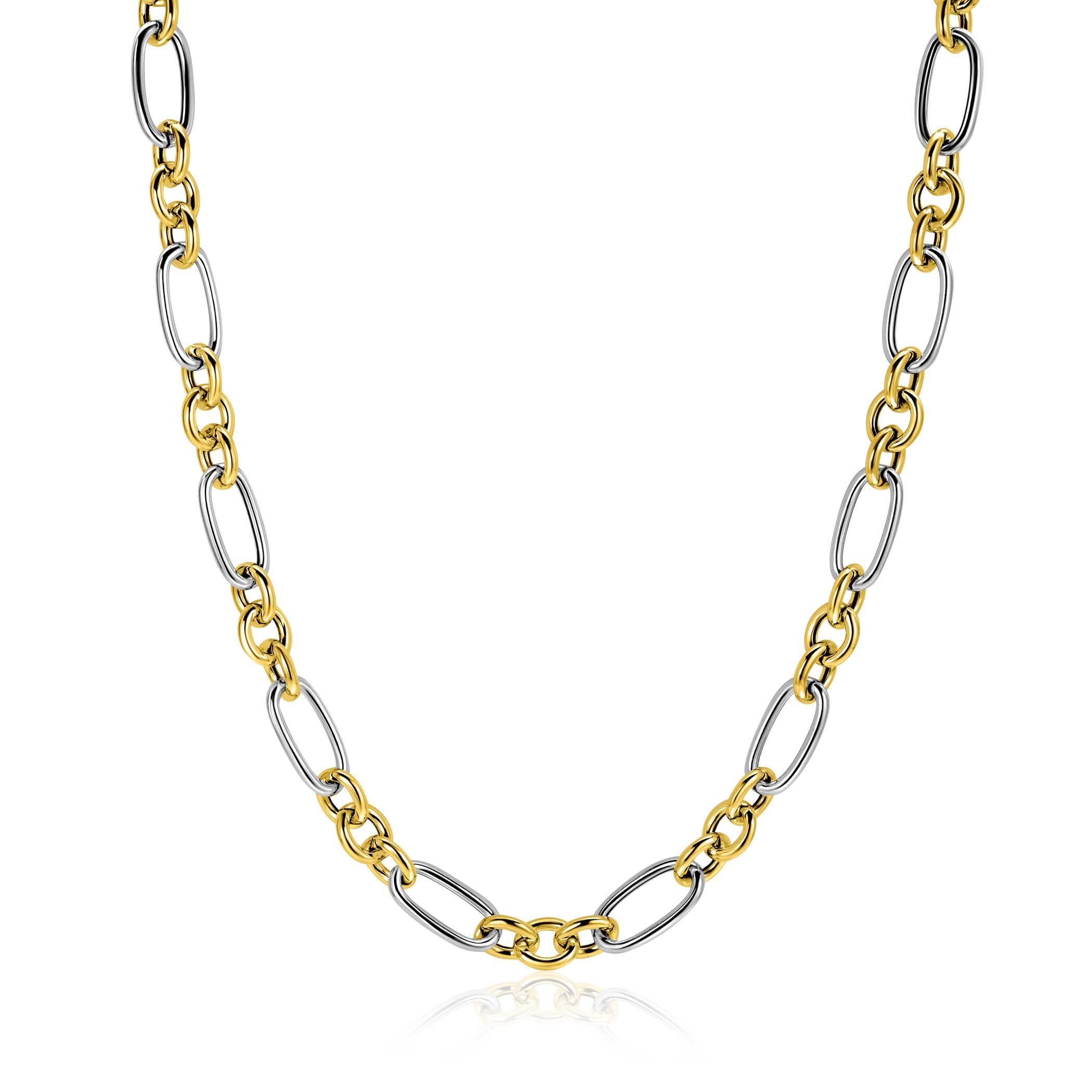 ZINZI bicolor schakelketting 7mm breed met jasseron en ovale schakels 45cm ZIC2667