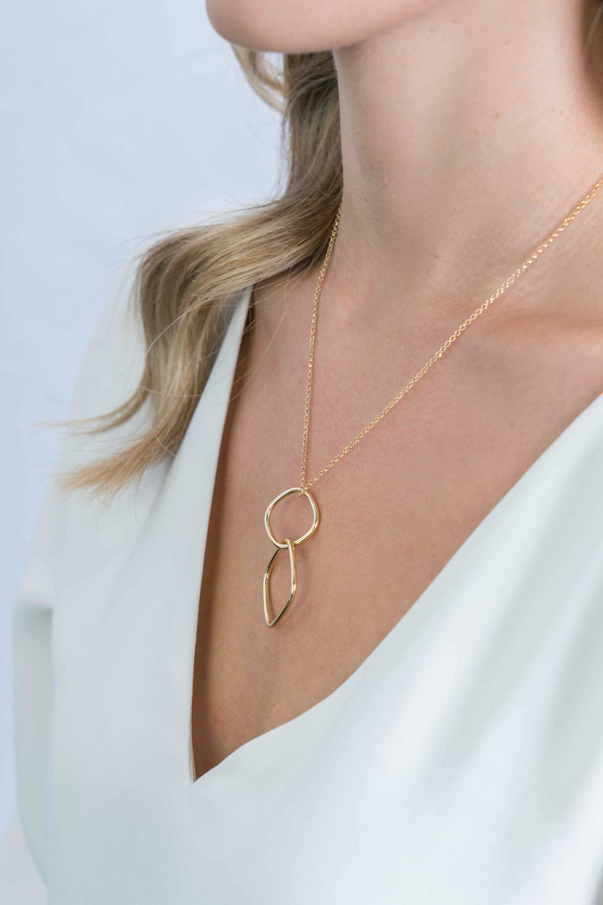 ZINZI zilveren collier 60 cm in 14K geel verguld grote vierkante hangers ZIC2096G