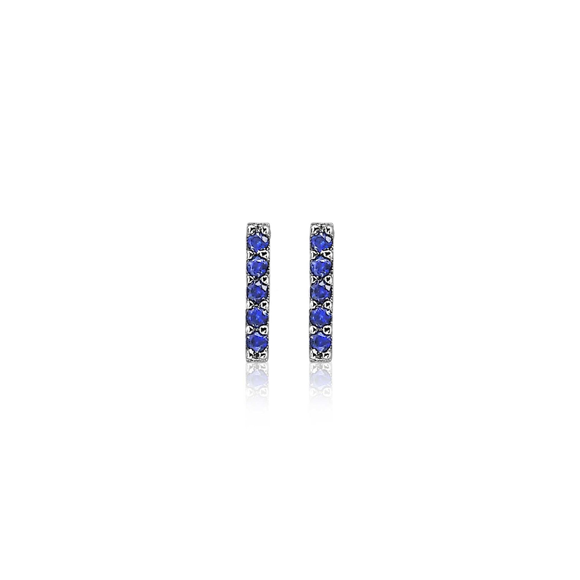 ZINZI zilveren oorknoppen staafje blauw 8mm ZIO1689B