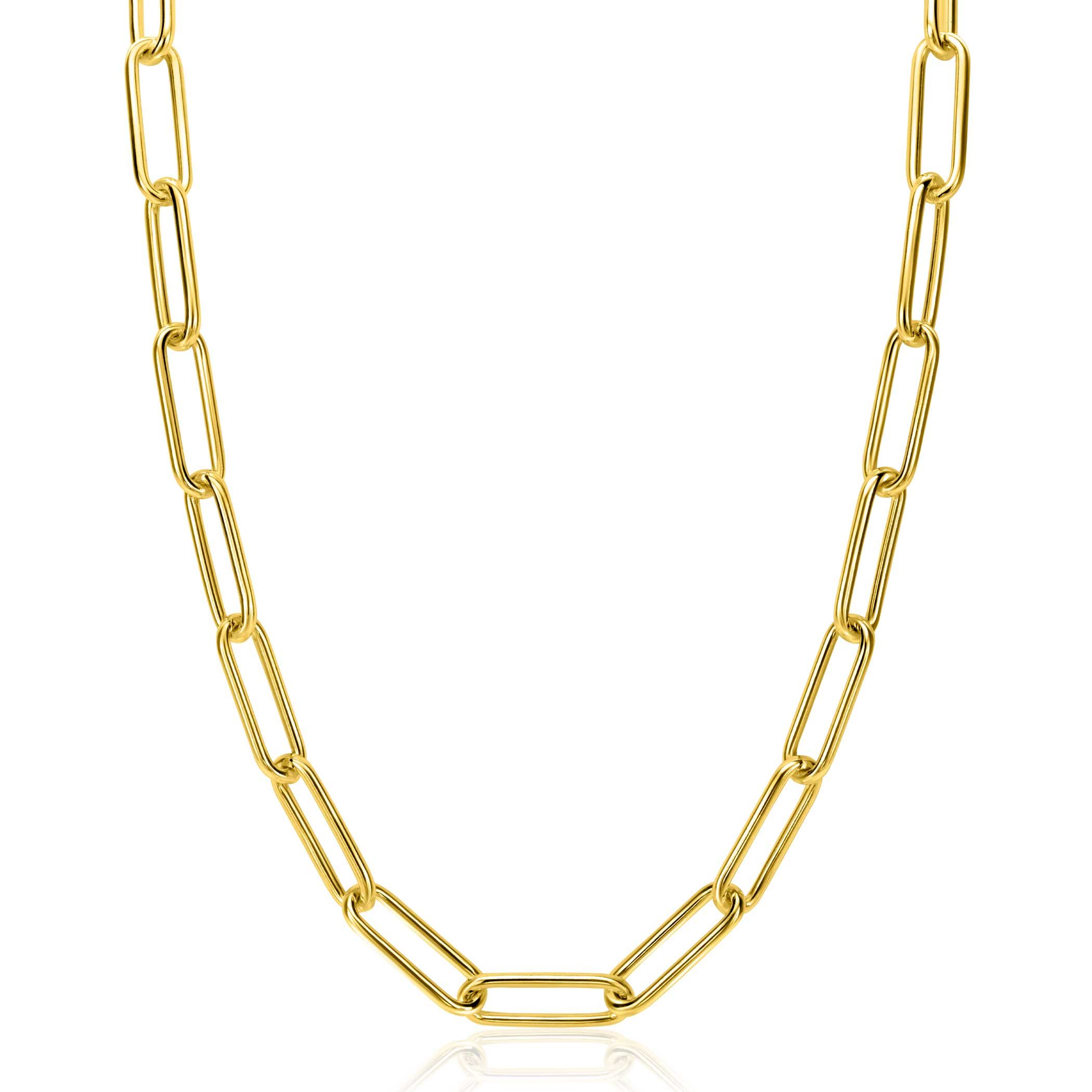 ZINZI gold plated zilveren schakelketting 45cm met schakels van 7mm lang ZIC2533G