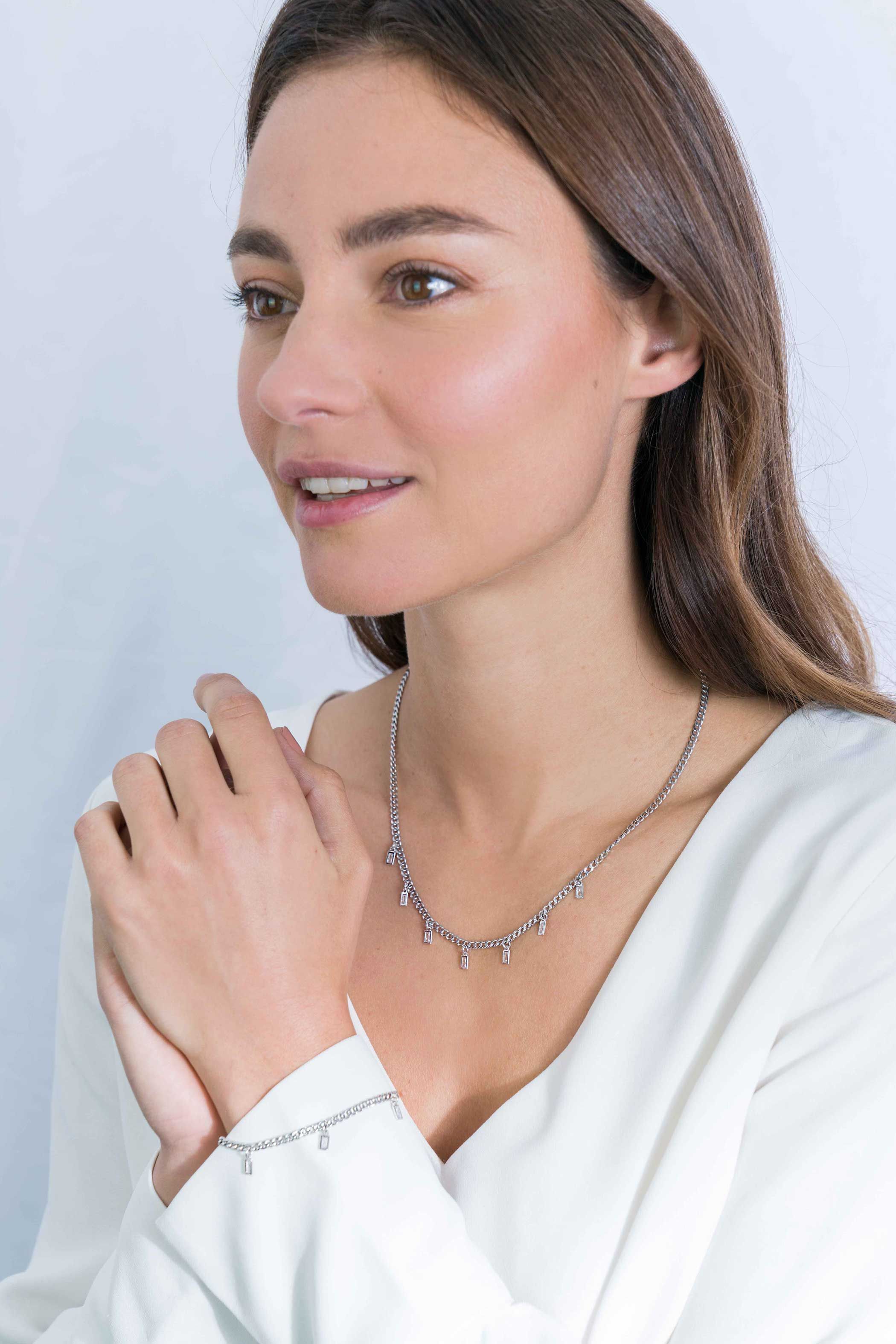 ZINZI zilveren gourmet collier met baguette zirconia's 40-45cm ZIC2104