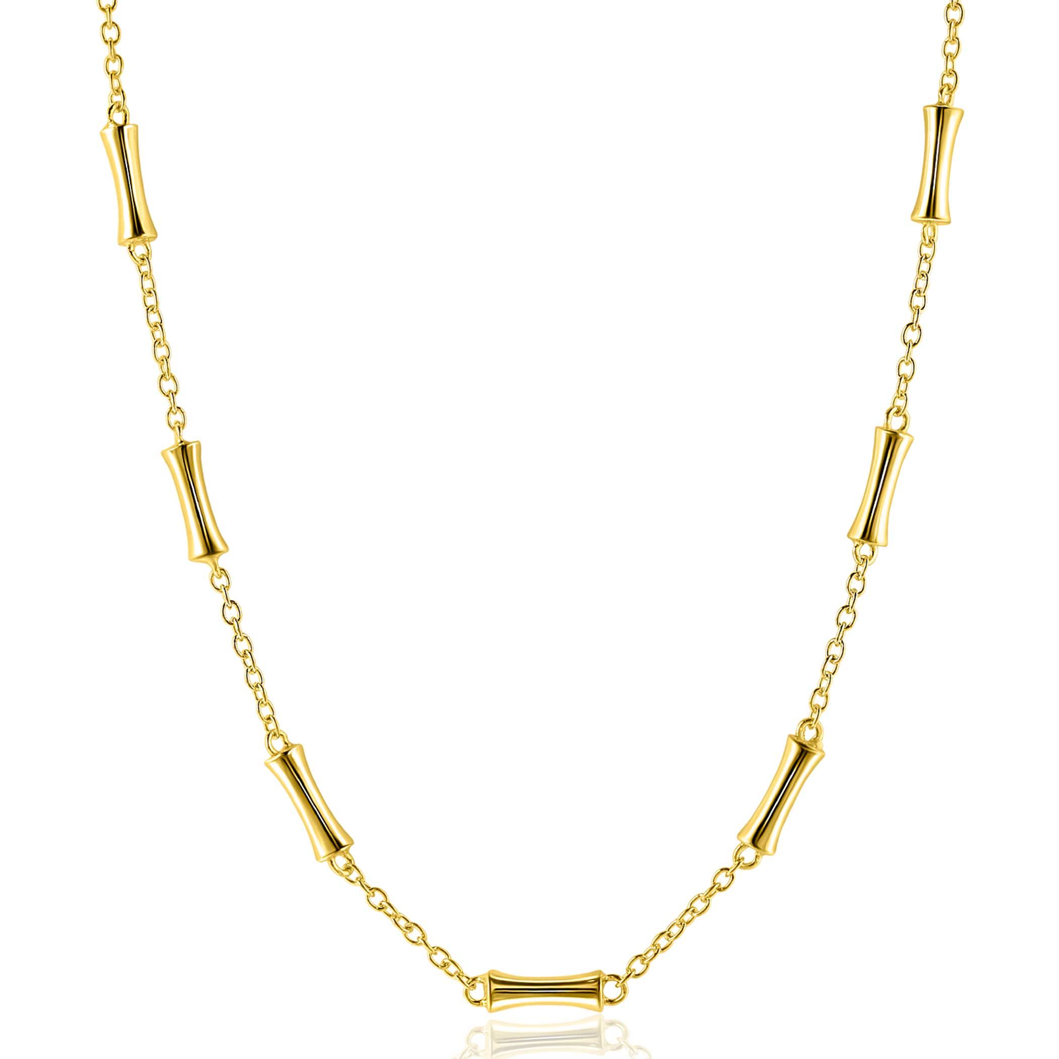 ZINZI gold plated zilveren schakel ketting met zeven gladde bamboe vormen 40-45m ZIC2577G
