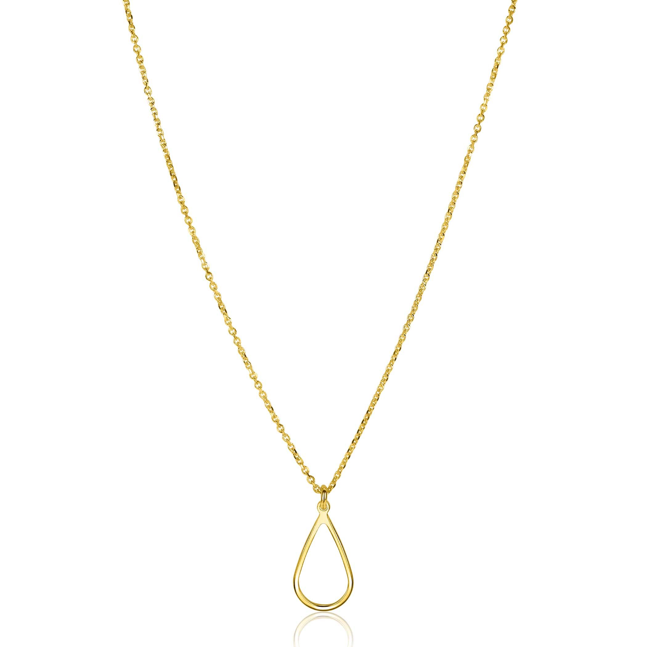 ZINZI gold plated zilveren jasseron ketting met open druppelvormige hanger (10mm) 42-45cm ZIC2635