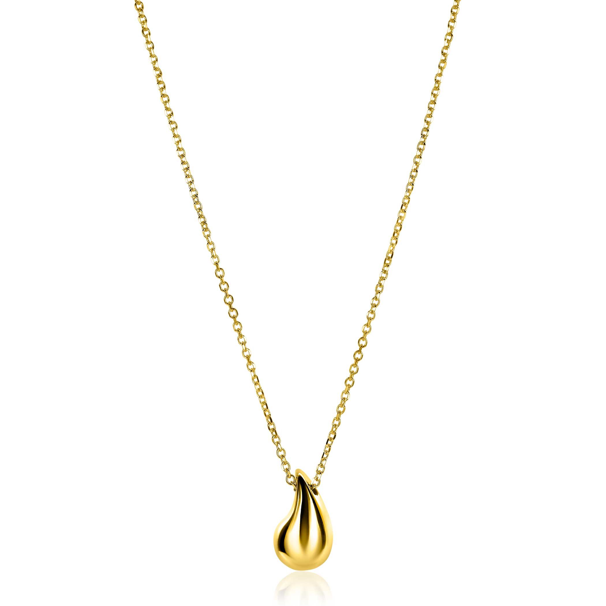 ZINZI gold plated zilveren jasseron ketting 42-45cm met organisch gevormde hanger 18mm ZIC2636G