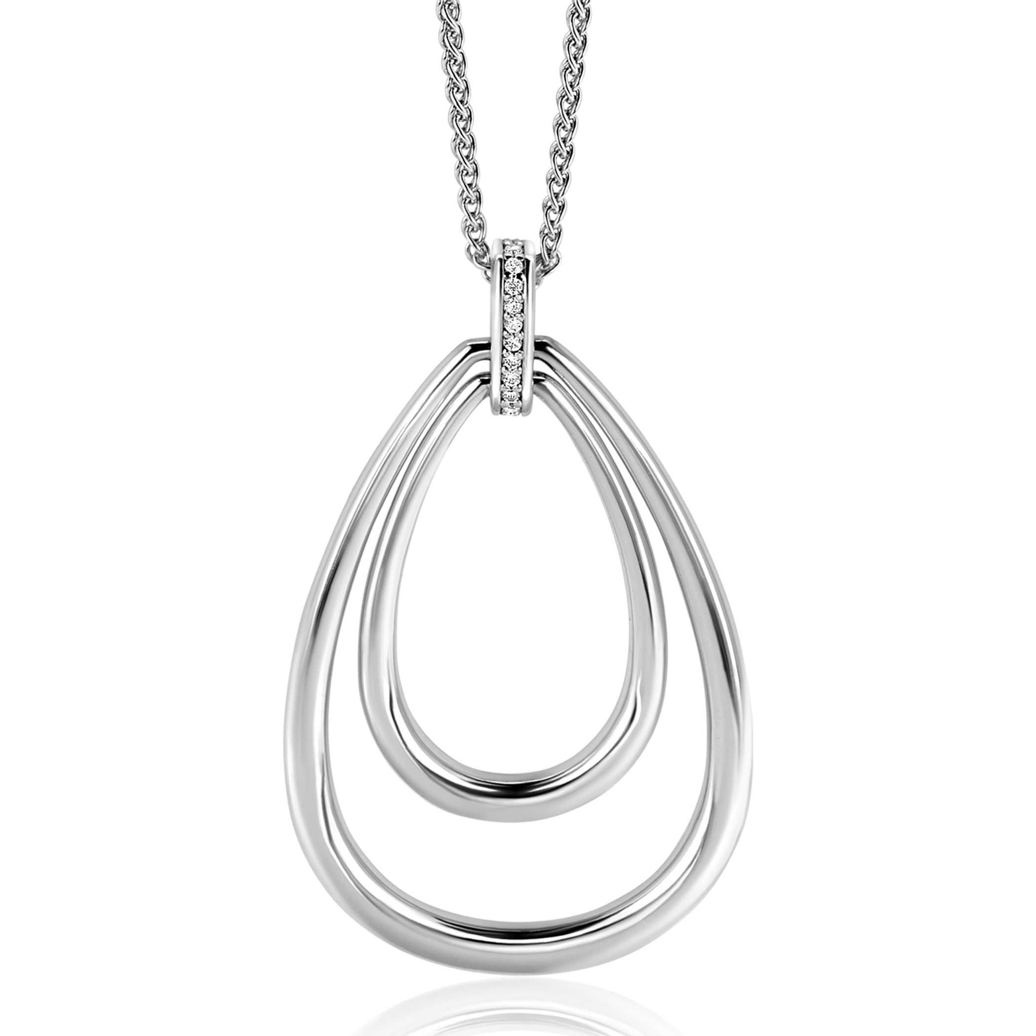 70cm ZINZI zilveren ketting met luxe ovale hanger 45mm, valt lang om de hals ZIC2489