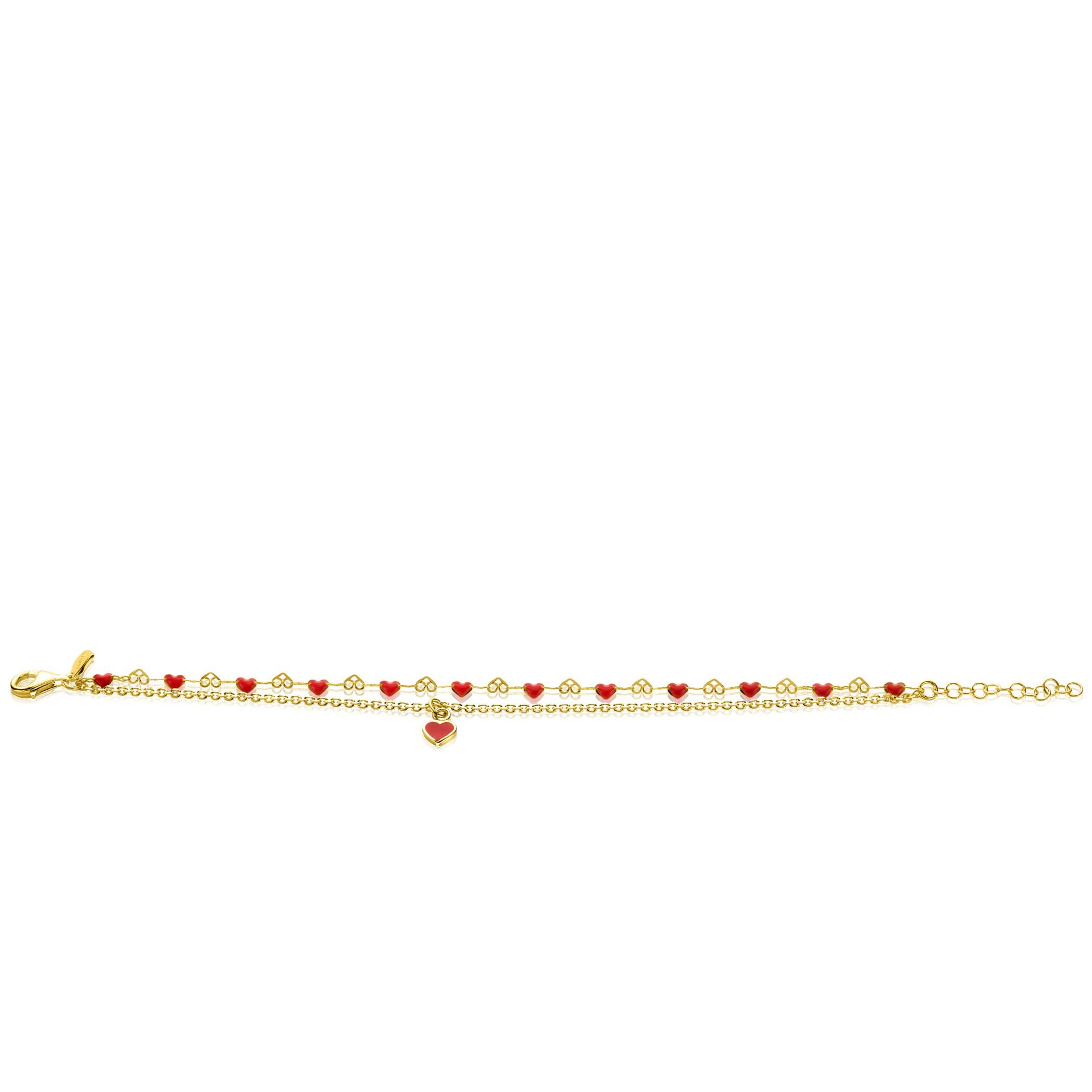 ZINZI gold plated zilveren multi-look armband met hartjes in rood emaille 17-20cm ZIA-BF101