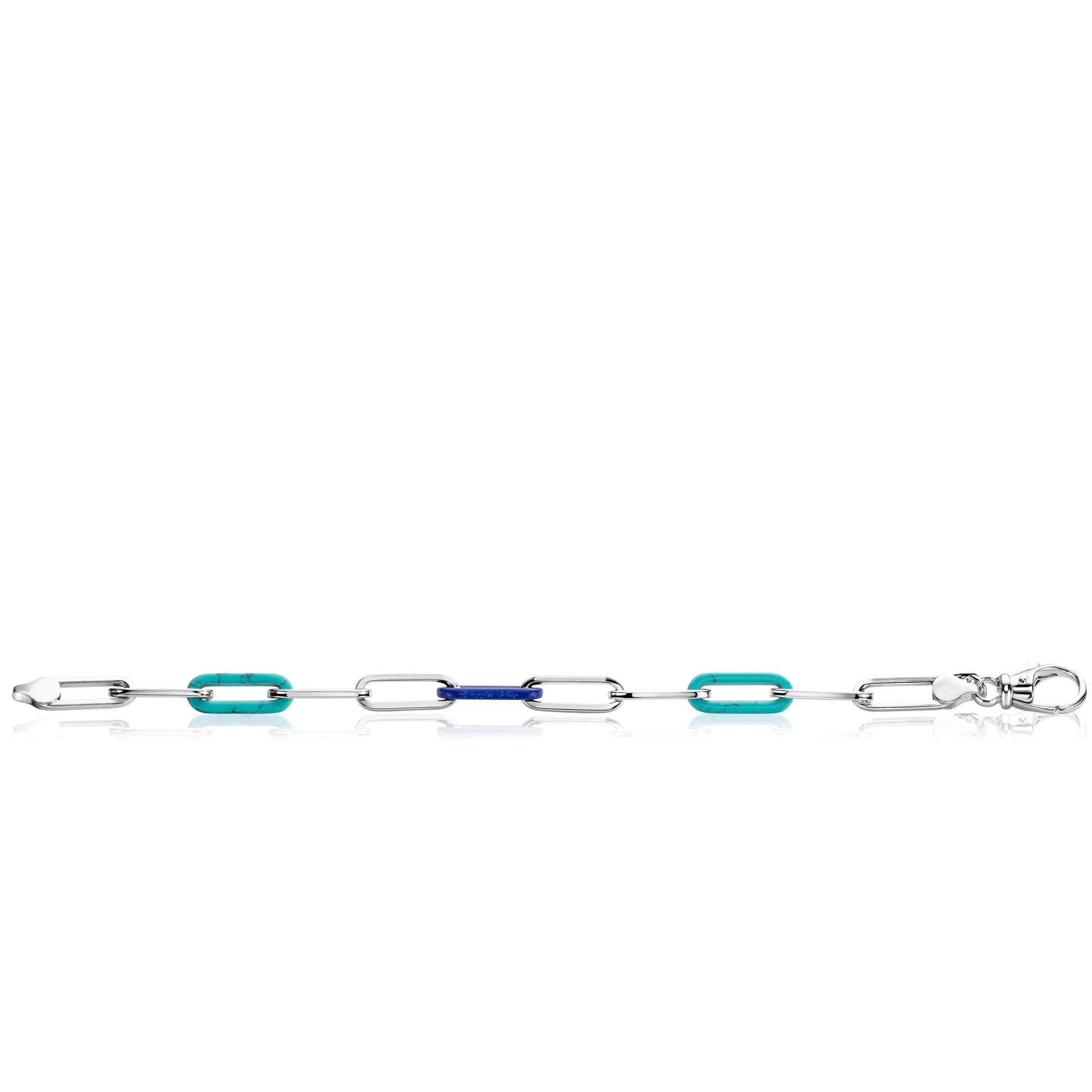 ZINZI zilveren armband met paperclip-schakels en trendy schakels in turquoise en lapisblauw 19cm ZIA2456