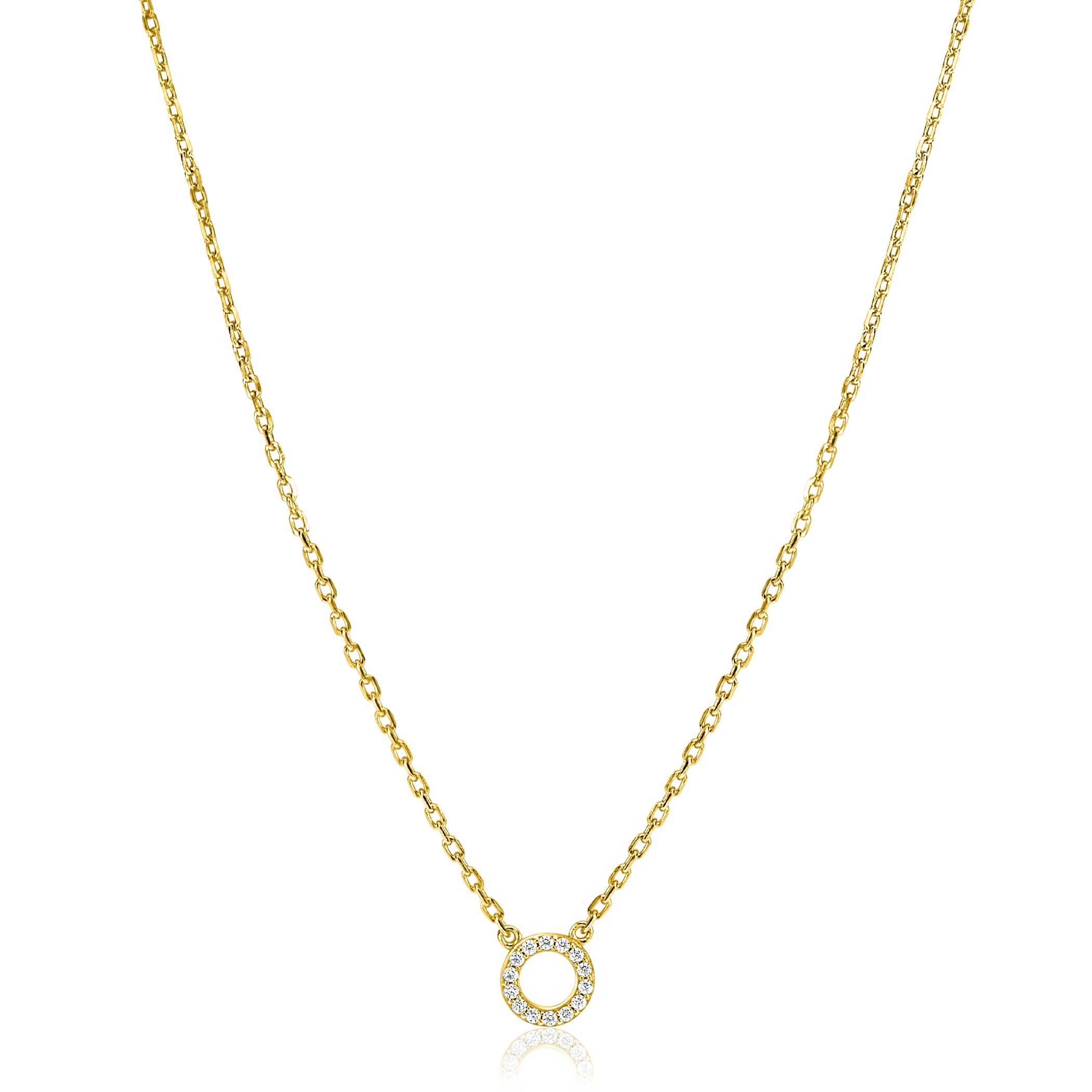 ZINZI gold plated zilveren ketting met open rondje (7,5mm) bezet met witte zirconia's 40-45cm ZIC2550Y