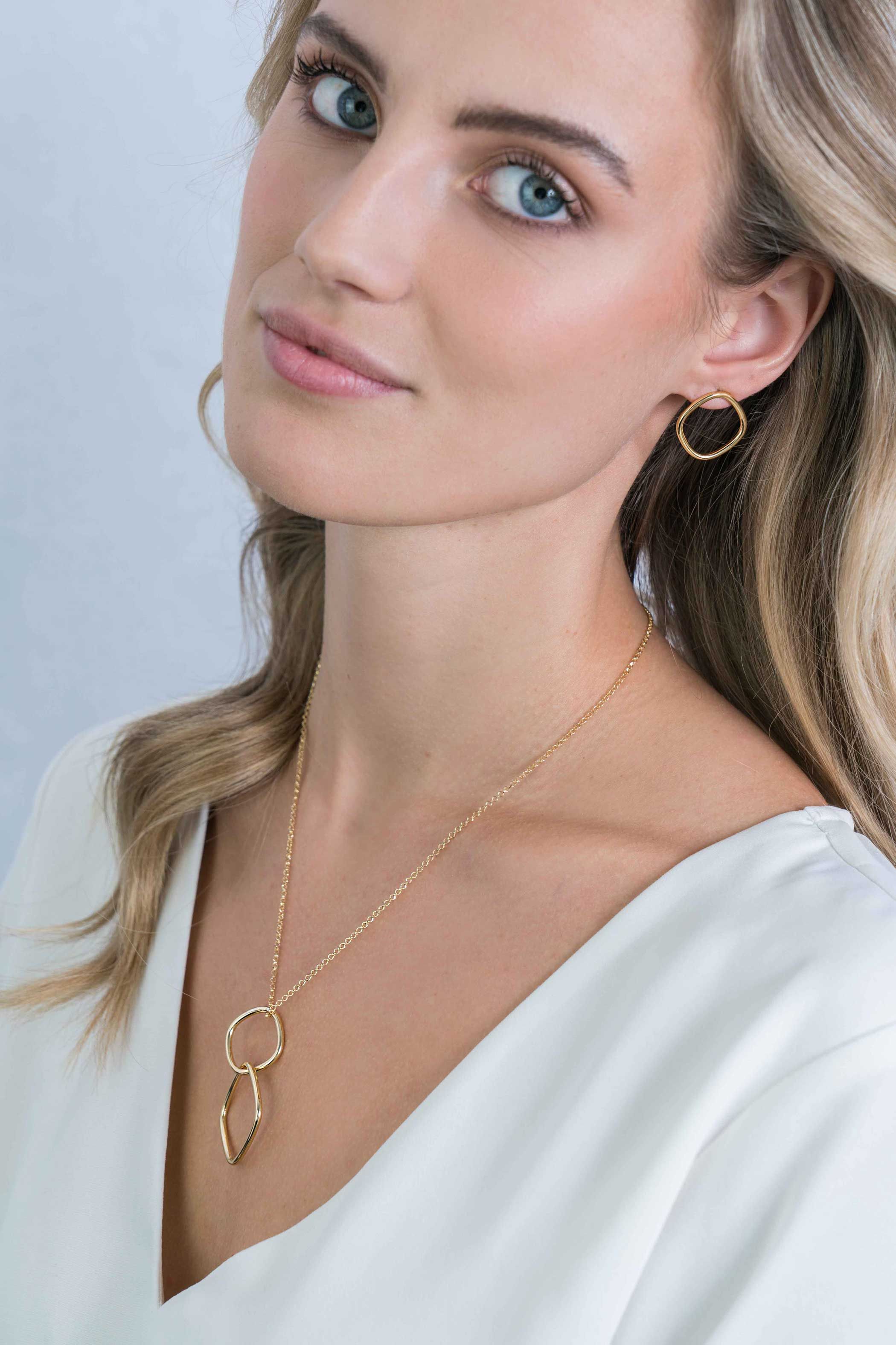 ZINZI zilveren collier 60 cm in 14K geel verguld grote vierkante hangers ZIC2096G