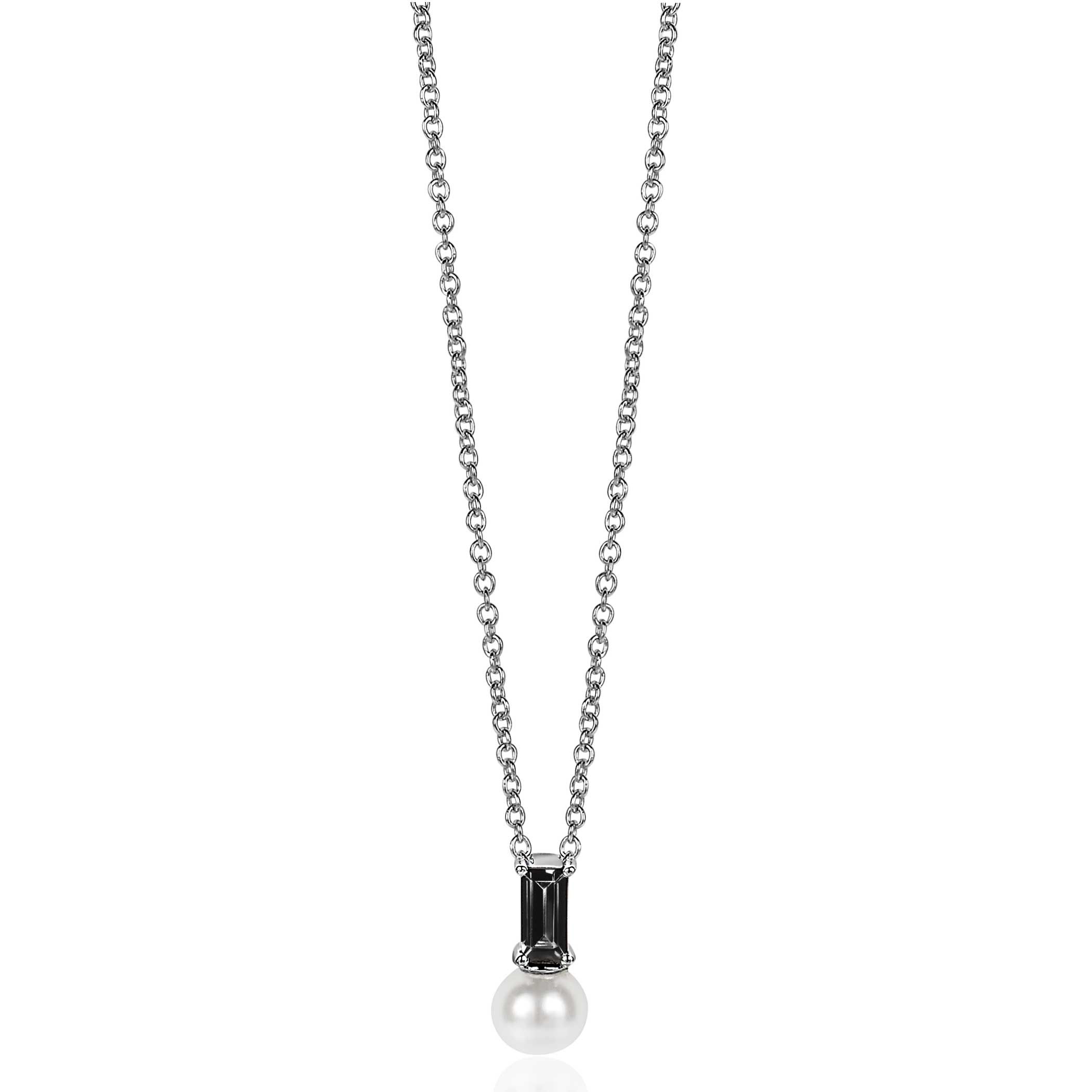 ZINZI zilveren witte parelhanger met zwarte baquette geslepen zirconia ZIH2135Z (zonder collier)