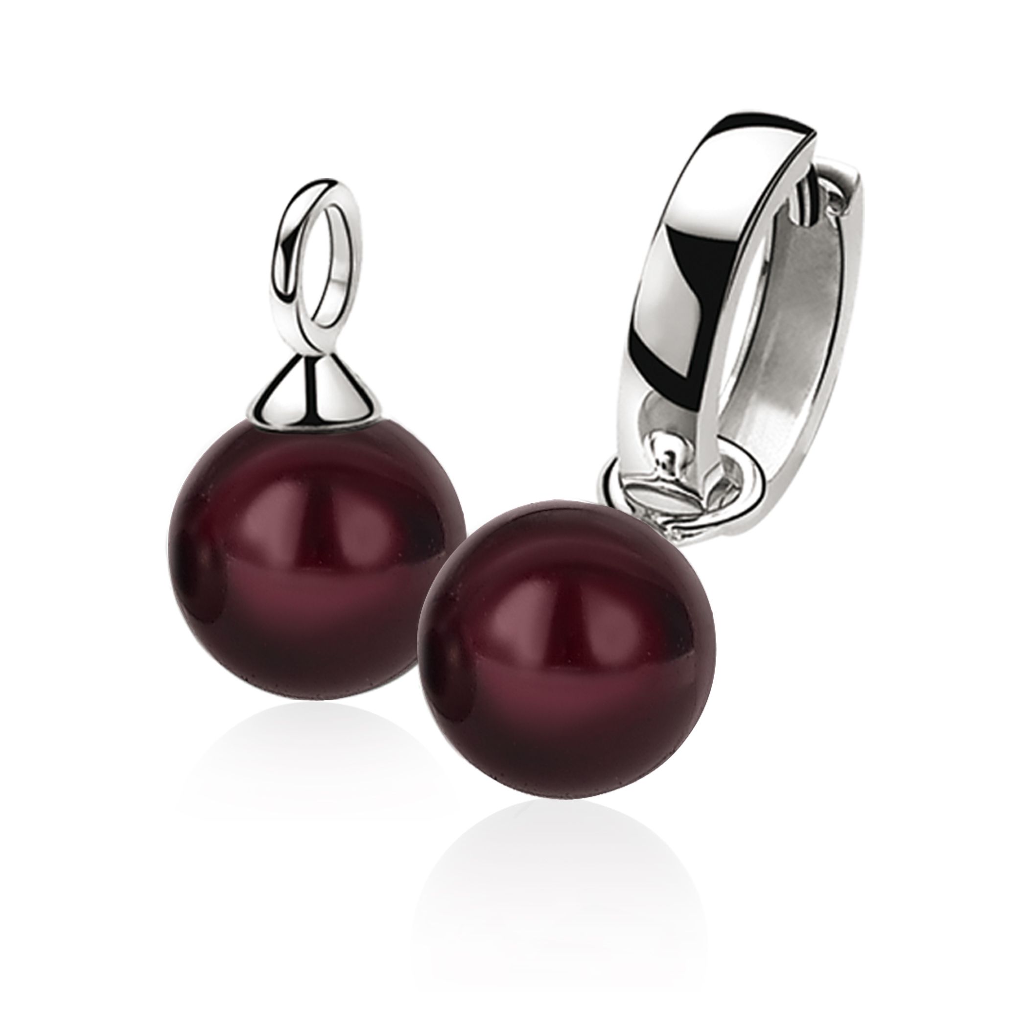 ZINZI zilveren oorbedels parel rond bordeaux rood 10mm ZICH266DR (zonder oorringen)