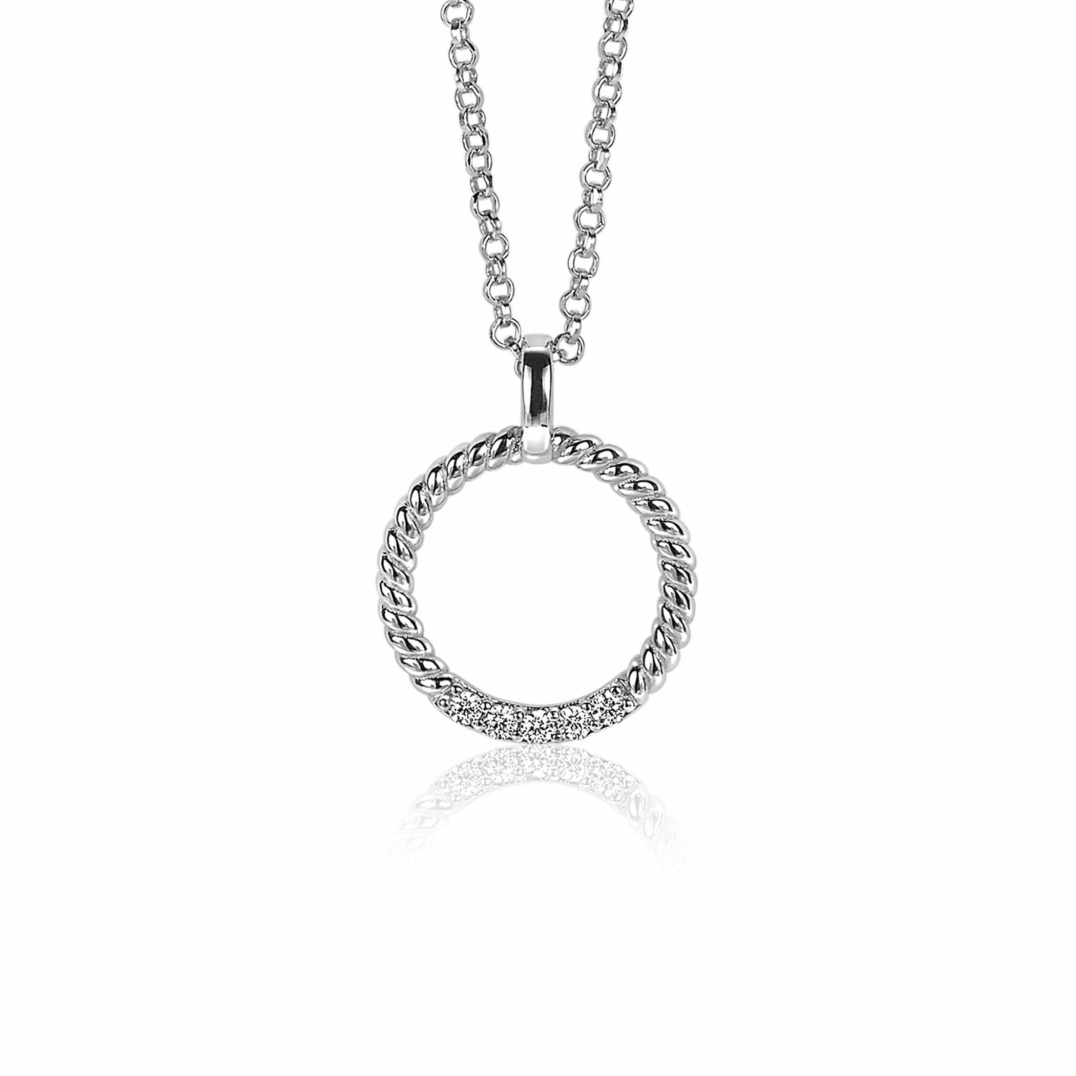 ZINZI zilveren ronde hanger 22mm gedraaid witte zirconia ZIH2128 (zonder collier)