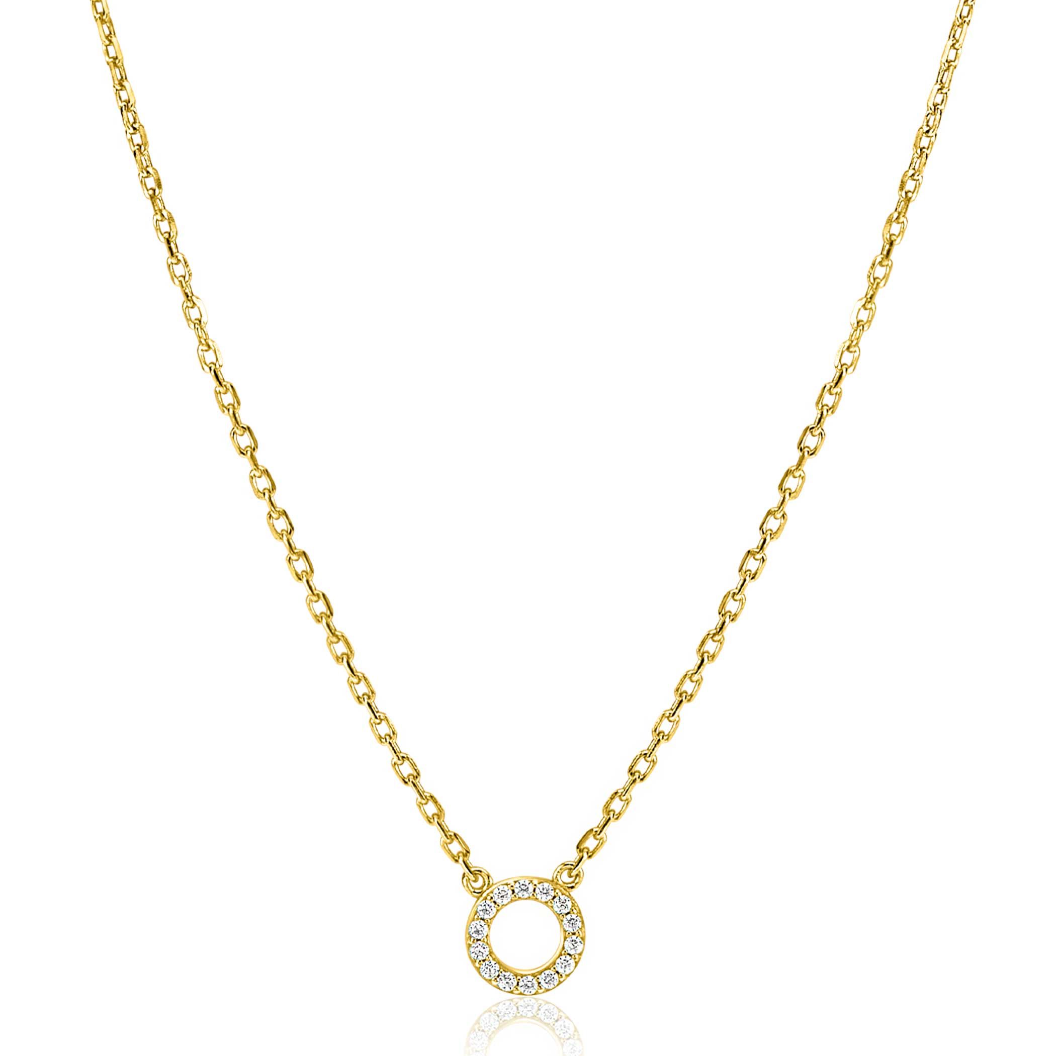 ZINZI gold plated zilveren ketting met open rondje (7,5mm) bezet met witte zirconia's 40-45cm ZIC2550Y