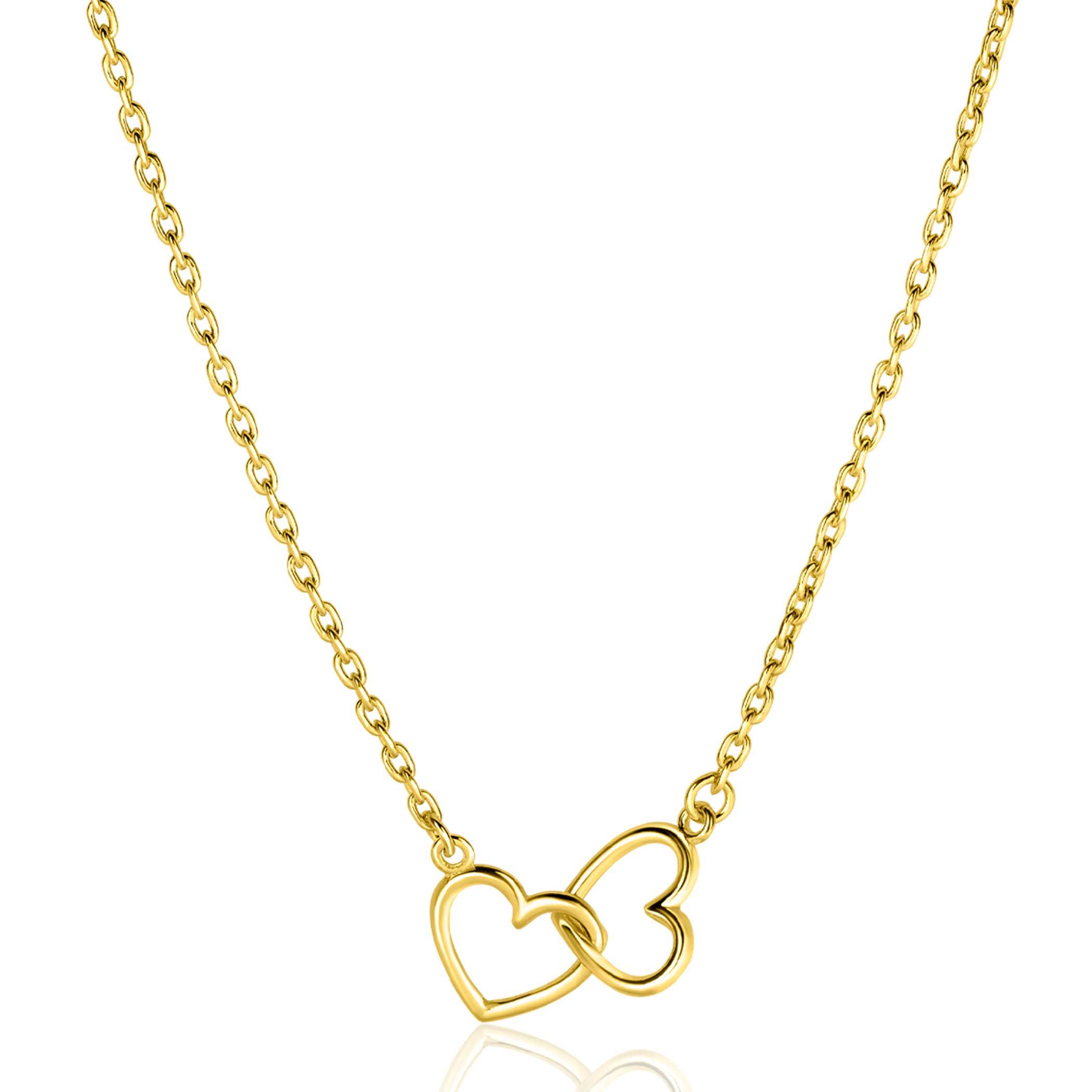 ZINZI gold plated zilveren ketting met 2 verbonden hartjes 40-45cm ZIC2513G