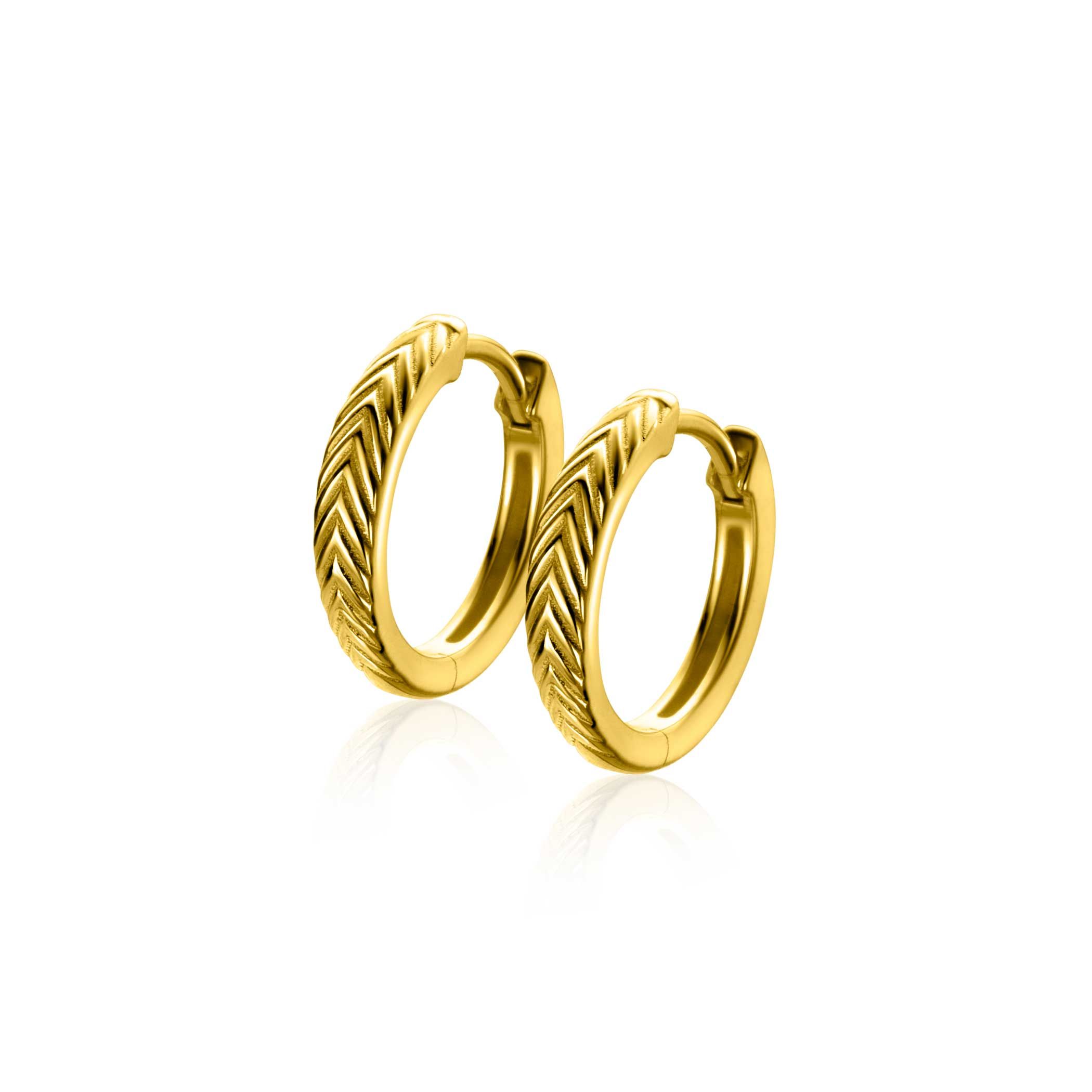 15mm ZINZI gold plated zilveren oorringen met veertjesmotief 3mm breed en luxe klapsluiting ZIO2644G