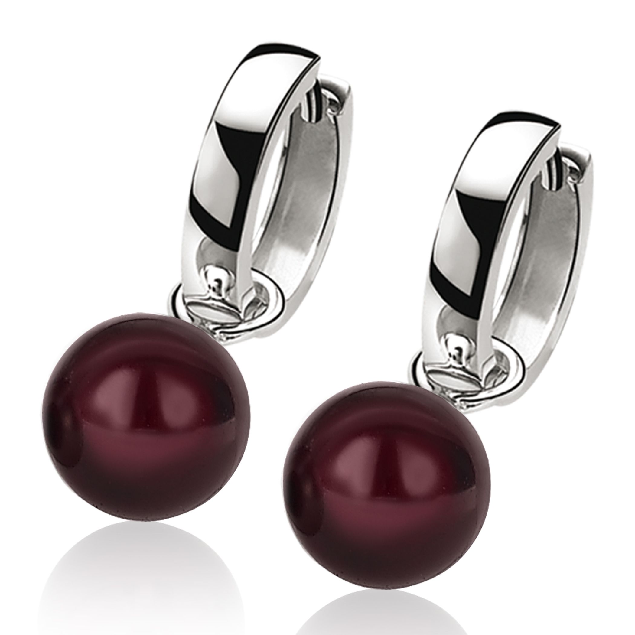 ZINZI zilveren oorbedels parel rond bordeaux rood 10mm ZICH266DR (zonder oorringen)