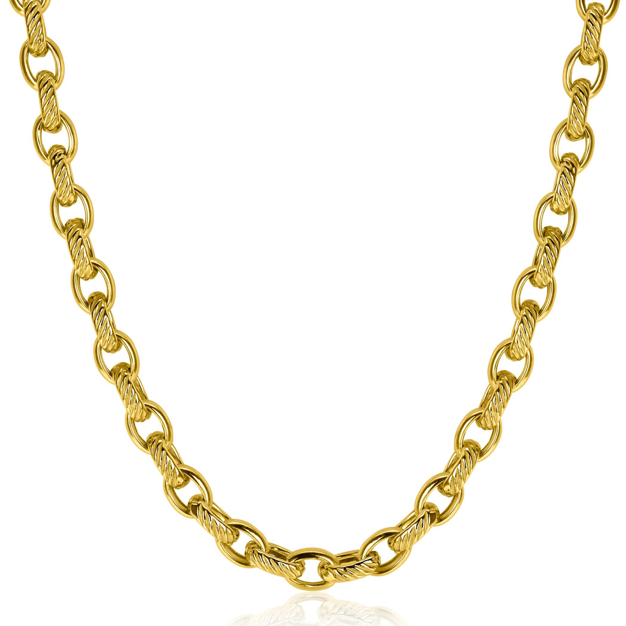 ZINZI gold plated zilveren brede schakelketting (6mm breed) met luxe jasseron schakels in glad en bewerkt 45cm ZIC2638