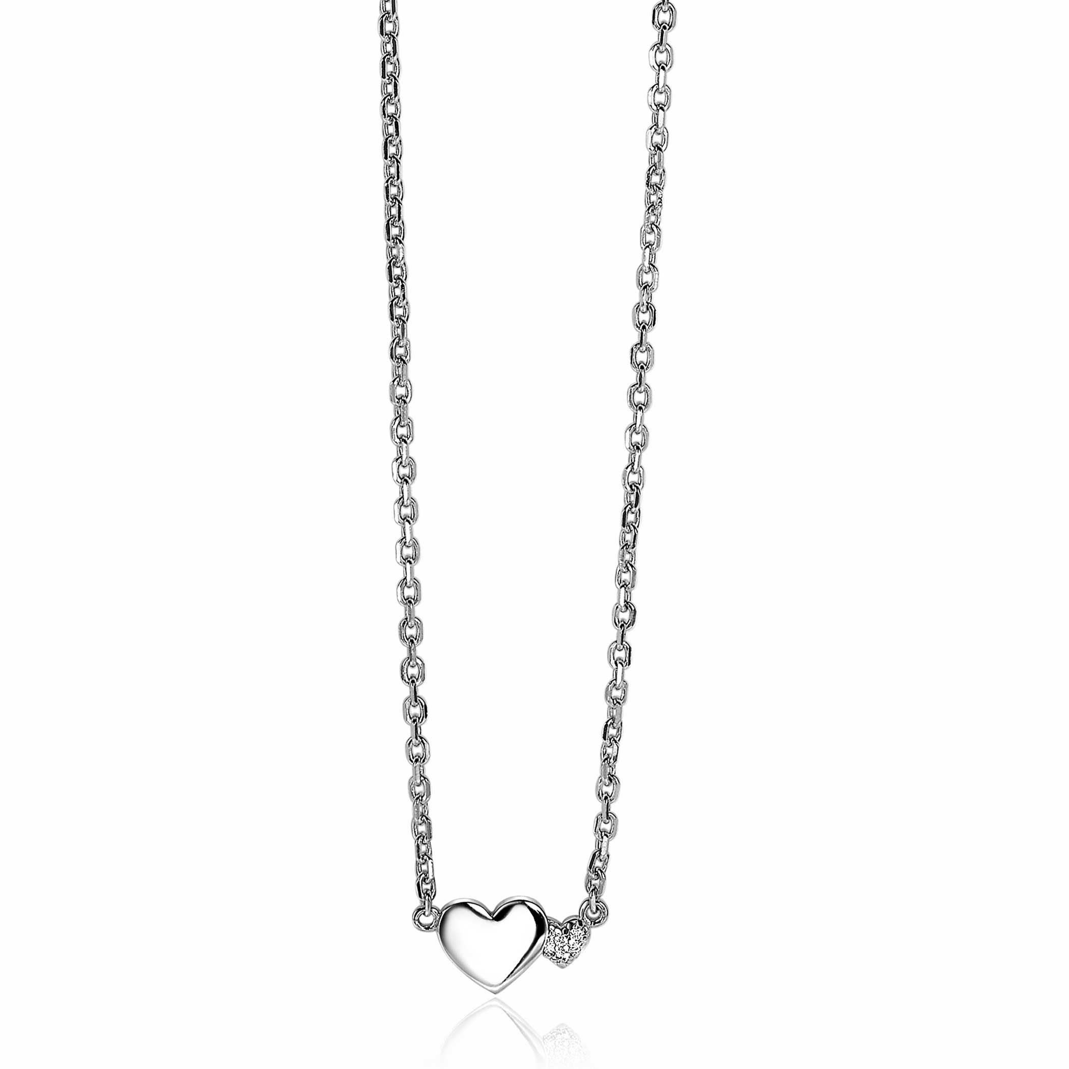 ZINZI zilveren ketting met hartjes zirconia's/zilver 42-45cm ZIC2137