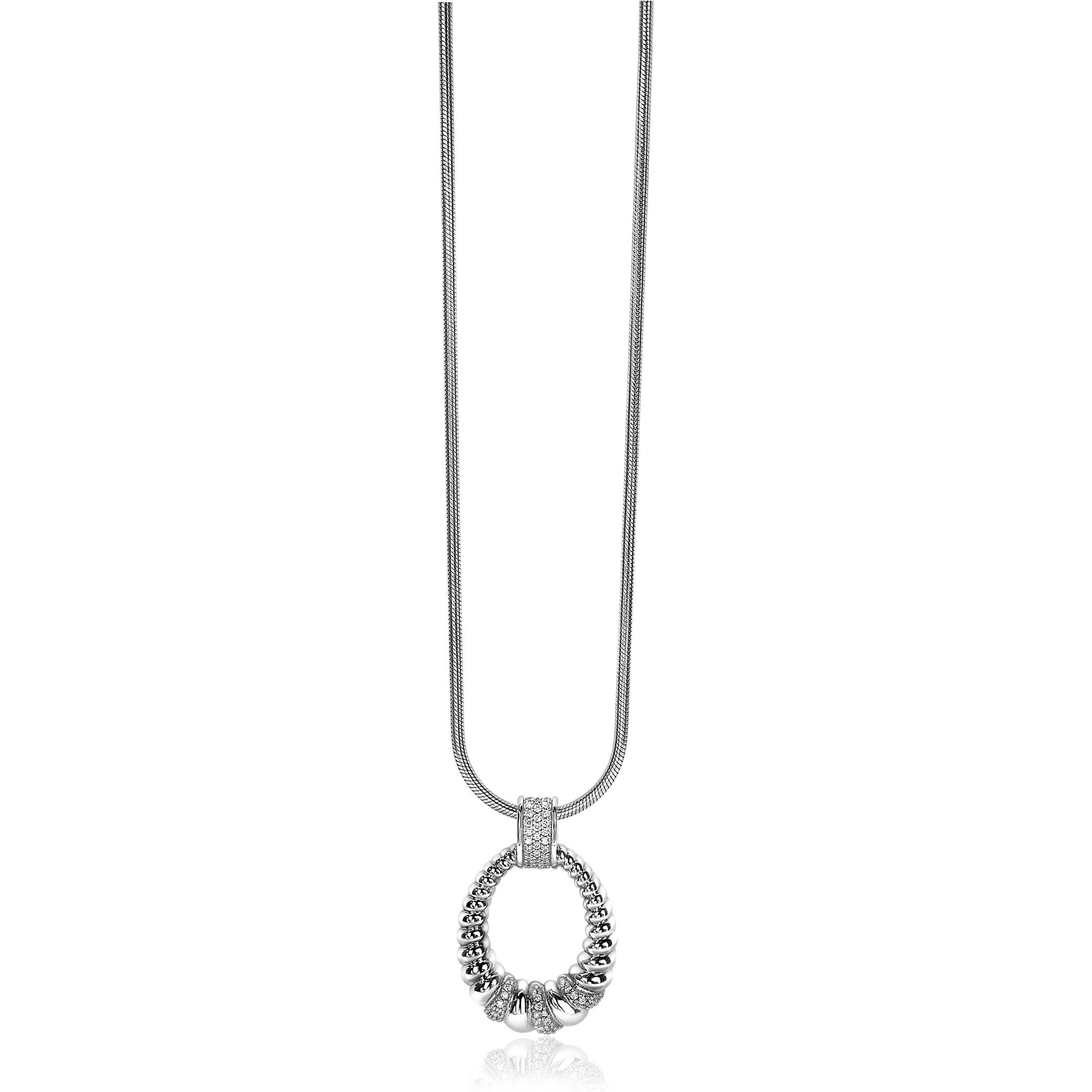 ZINZI zilveren hanger ovalen vorm 30mm witte zirconia's ZIH1966 (zonder collier)