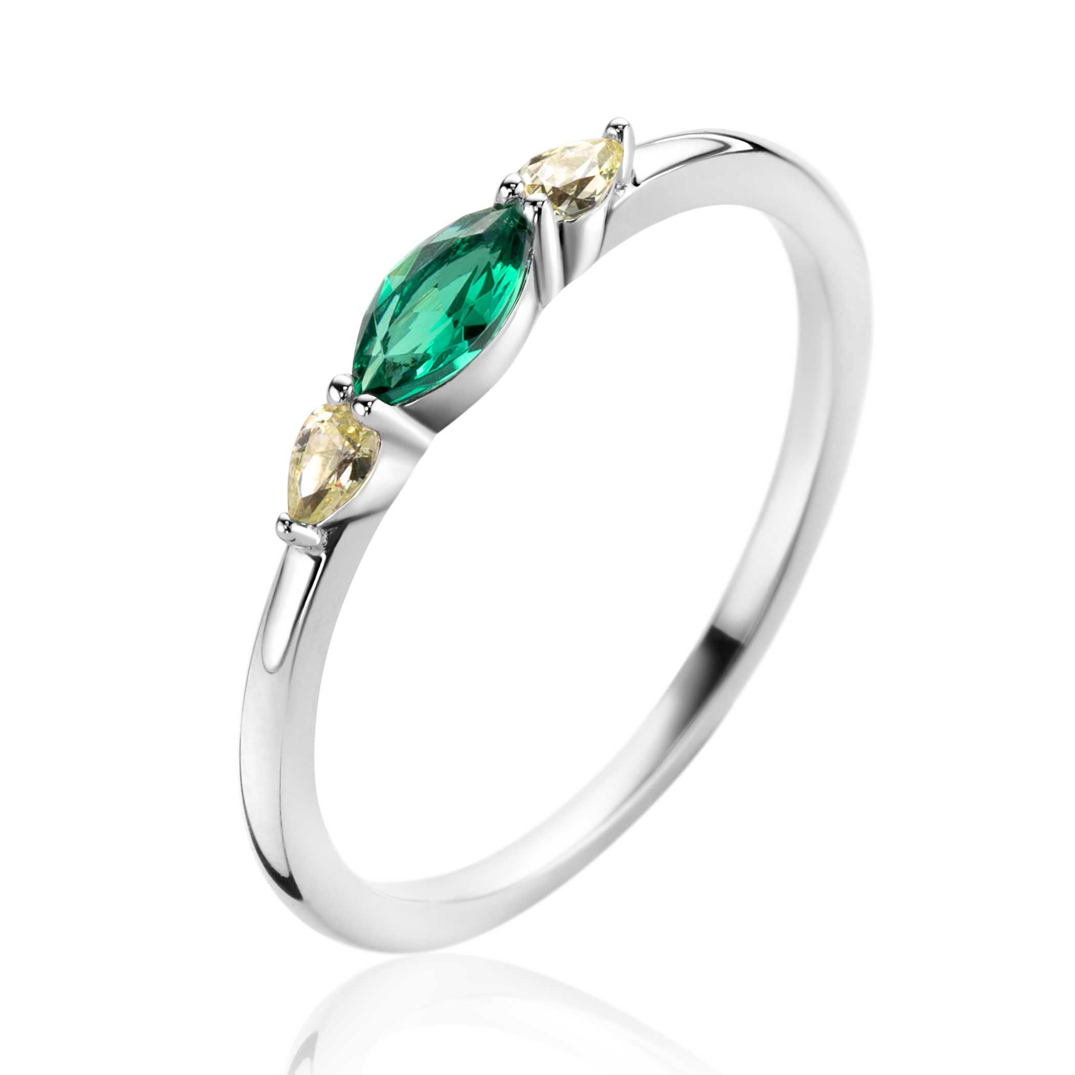 ZINZI zilveren ring bezet met ovale zirconia's in groen en geel ZIR2499