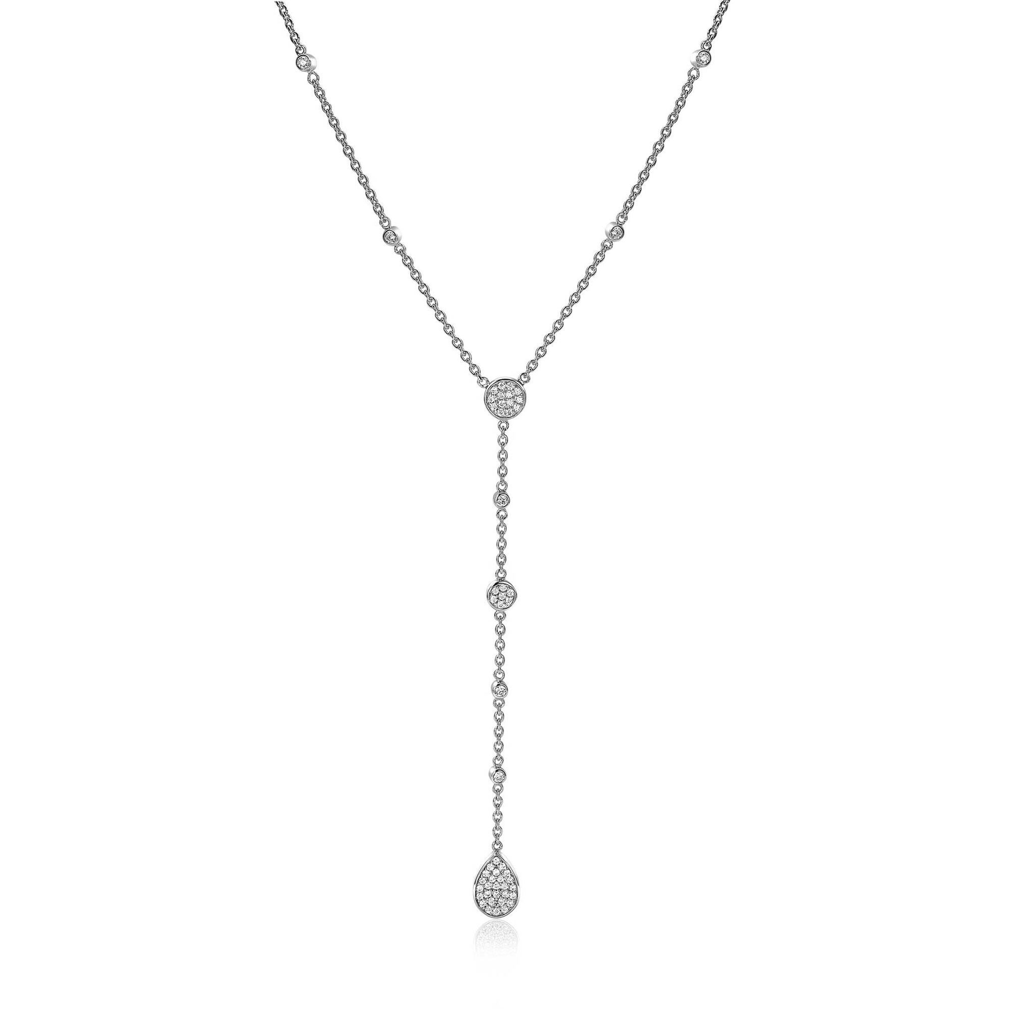 ZINZI zilveren Y-collier met druppelvormige hanger en witte zirconia's 42-45cm ZIC1956