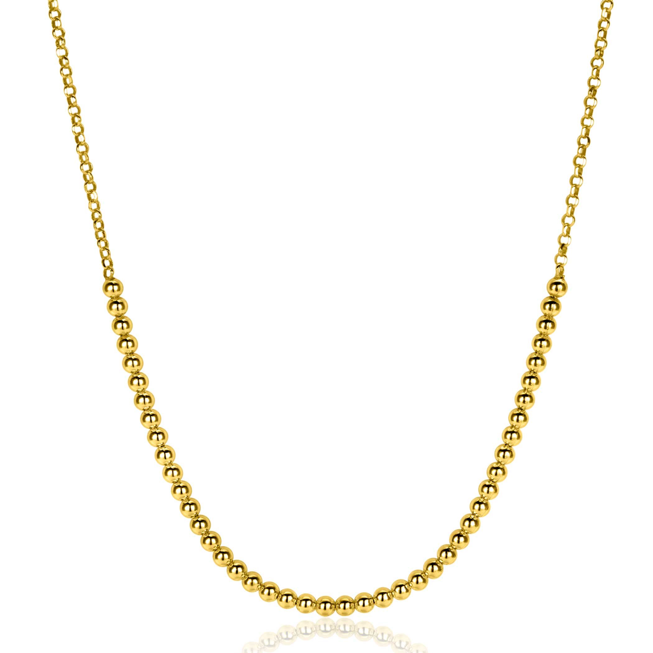 ZINZI gold plated zilveren jasseron ketting met bolletjes schakels (2,5mm breed) in het midden 40-45cm ZIC2640G