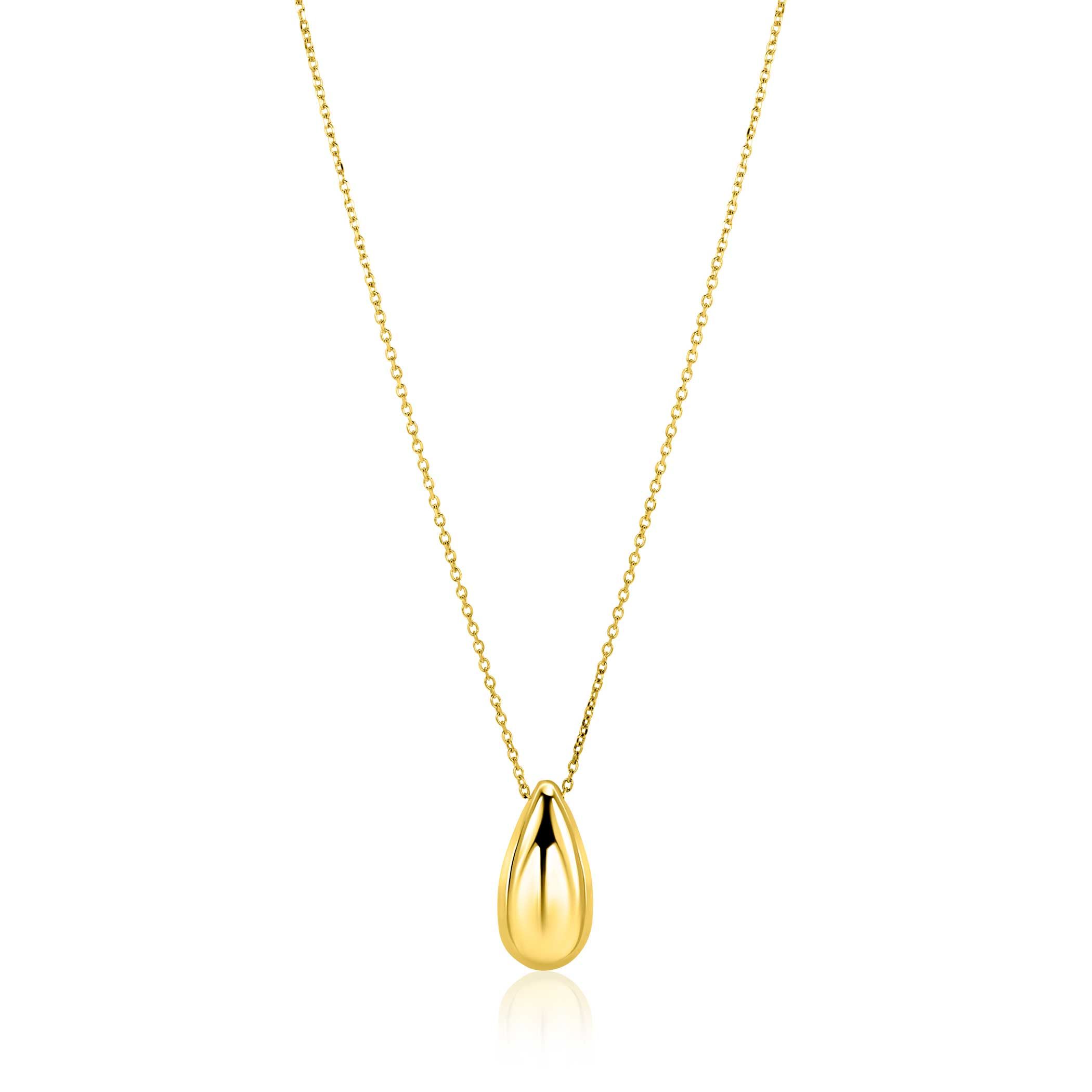 ZINZI gold plated zilveren ketting 42-45cm met grote druppelvormige hanger 19mm ZIC-BF103G