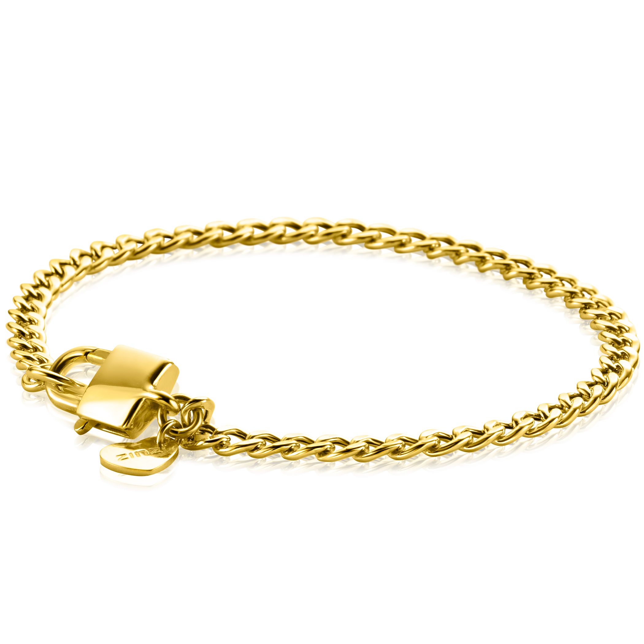 ZINZI gold plated zilveren gourmet armband 3,8mm breed met trendy glimmend slotje als sluiting 18,5cm ZIA2411G