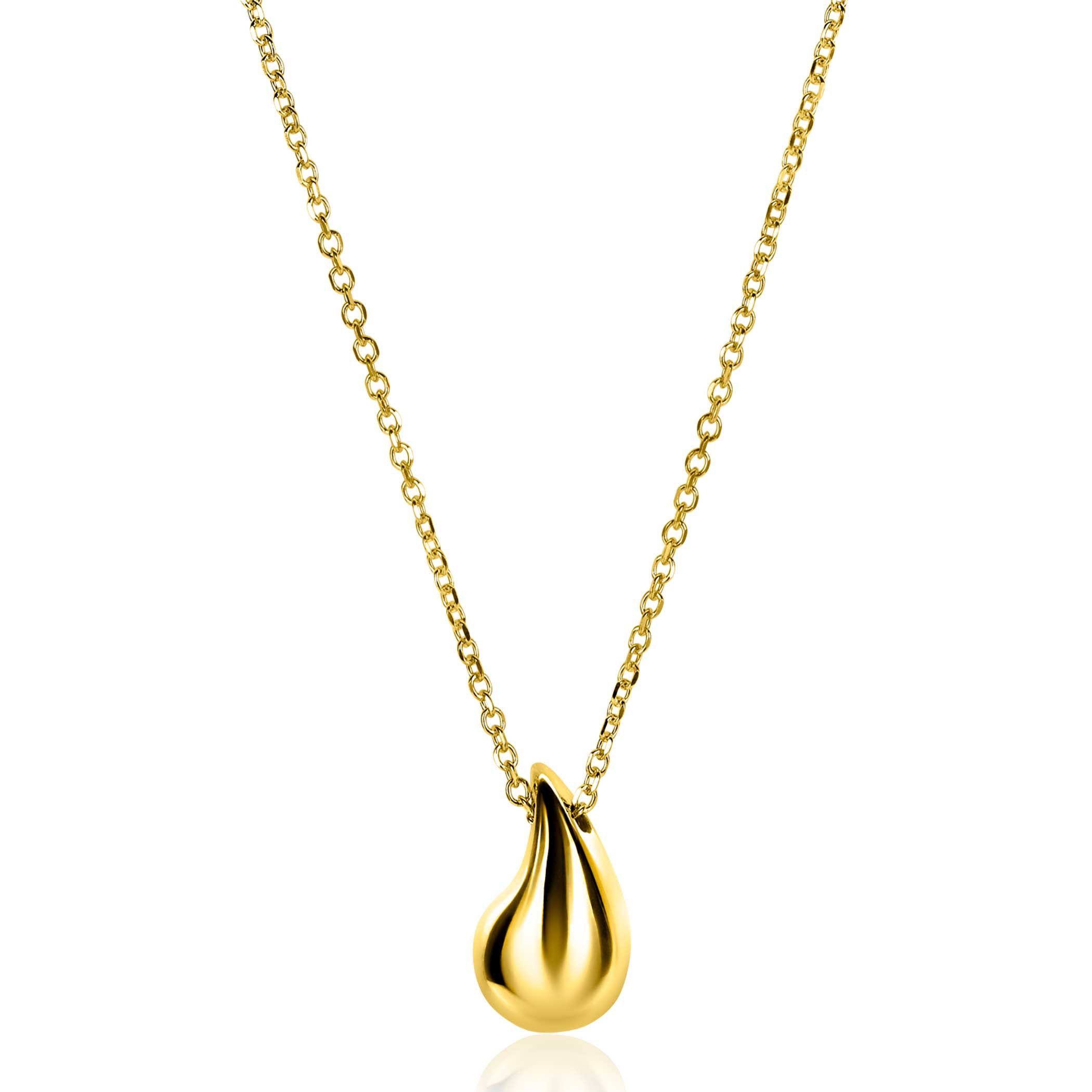 ZINZI gold plated zilveren jasseron ketting 42-45cm met organisch gevormde hanger 18mm ZIC2636G