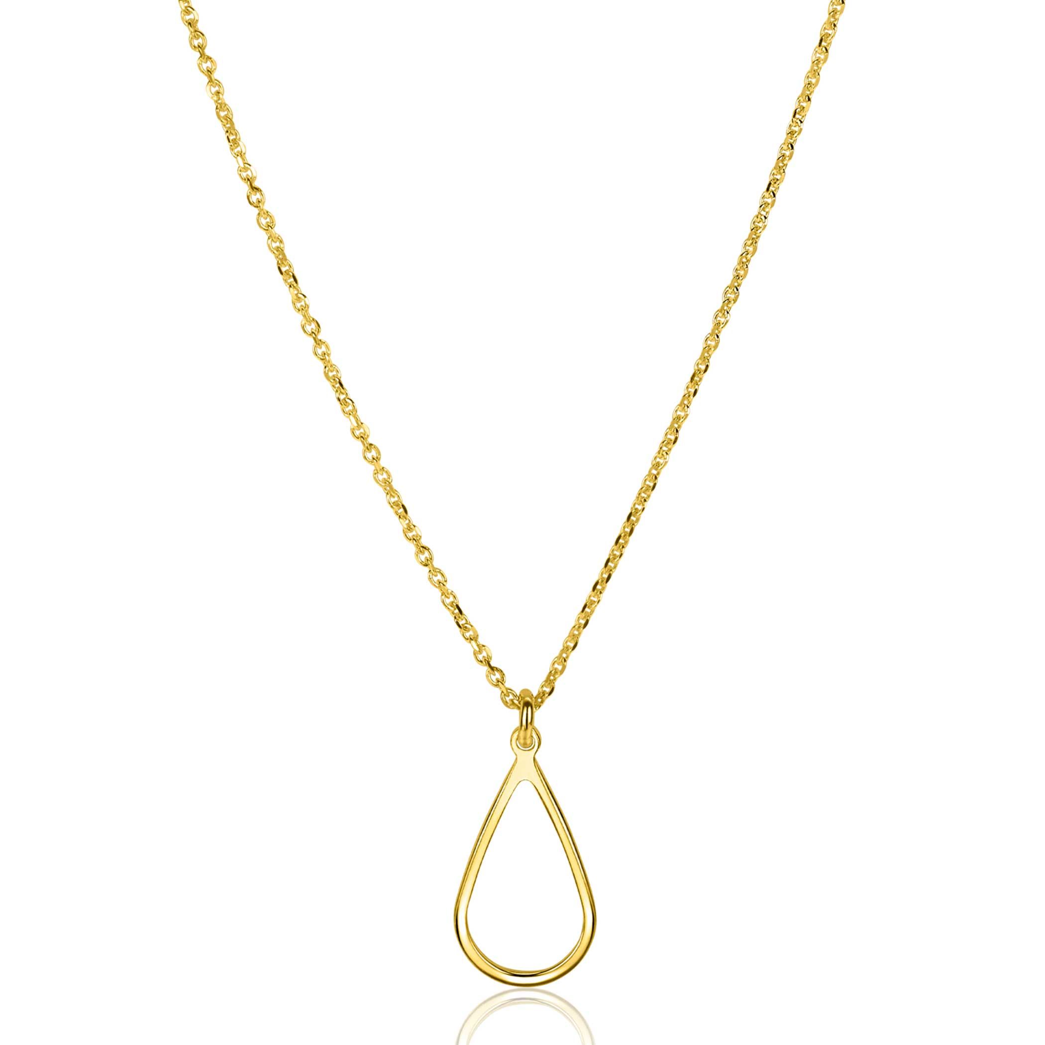 ZINZI gold plated zilveren jasseron ketting met open druppelvormige hanger (10mm) 42-45cm ZIC2635