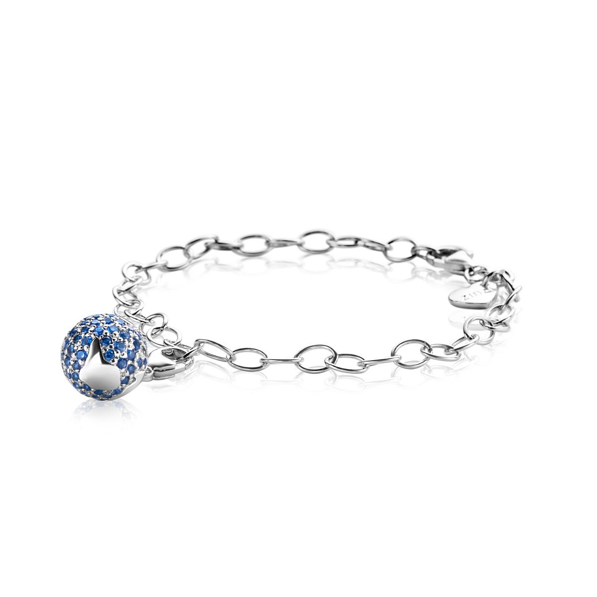 Zinzi zilveren bedel wereldbol 13mm bezet met blauw spinel, met sluiting CHARMS619