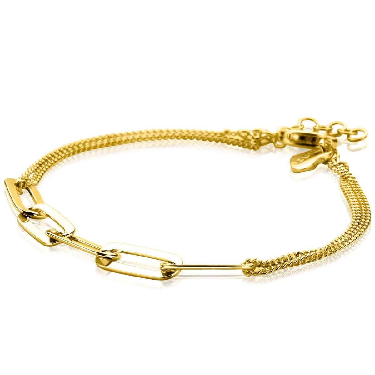 ZINZI zilveren armband extra 14K geel verguld dubbele ketting met paperclip schakels ZIA2262G